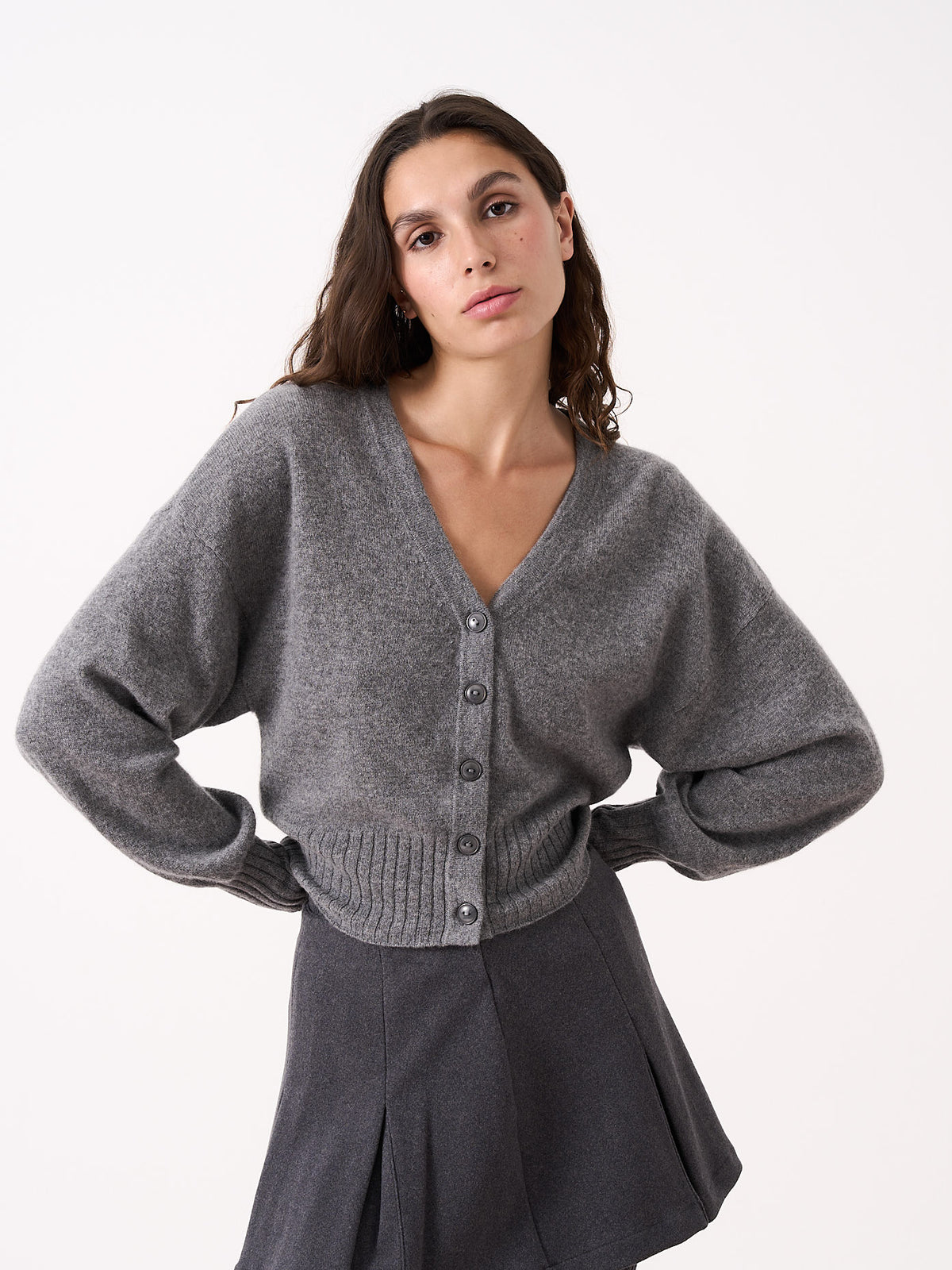 eugenie - 100% cashmere cardigan - dark heather gray