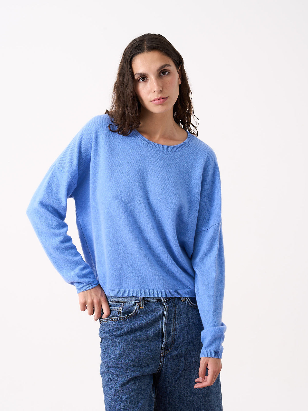 kaira - Pull col rond 100% cachemire - cornflower
