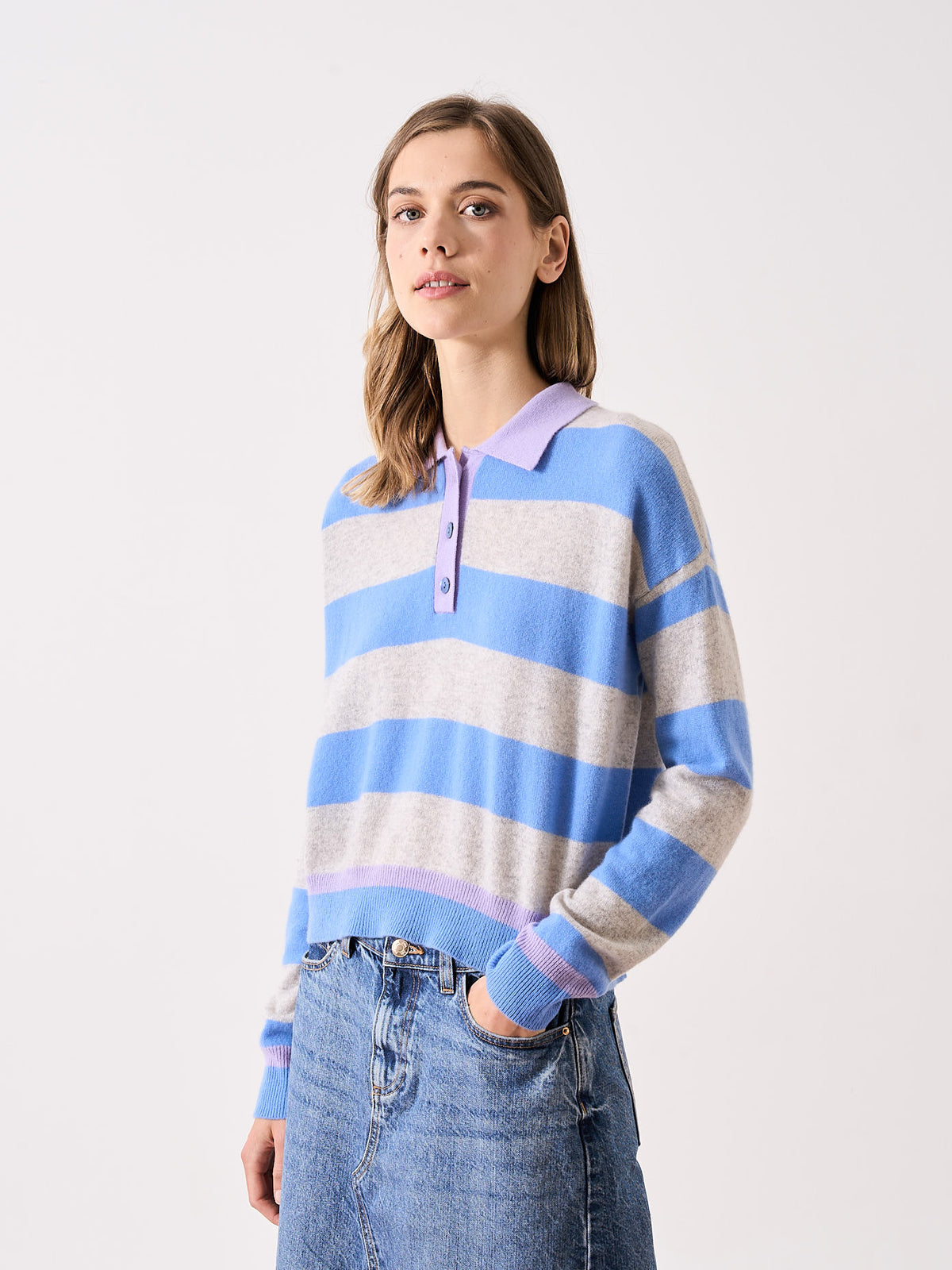 ona - 100% cashmere polo sweater - cornflower