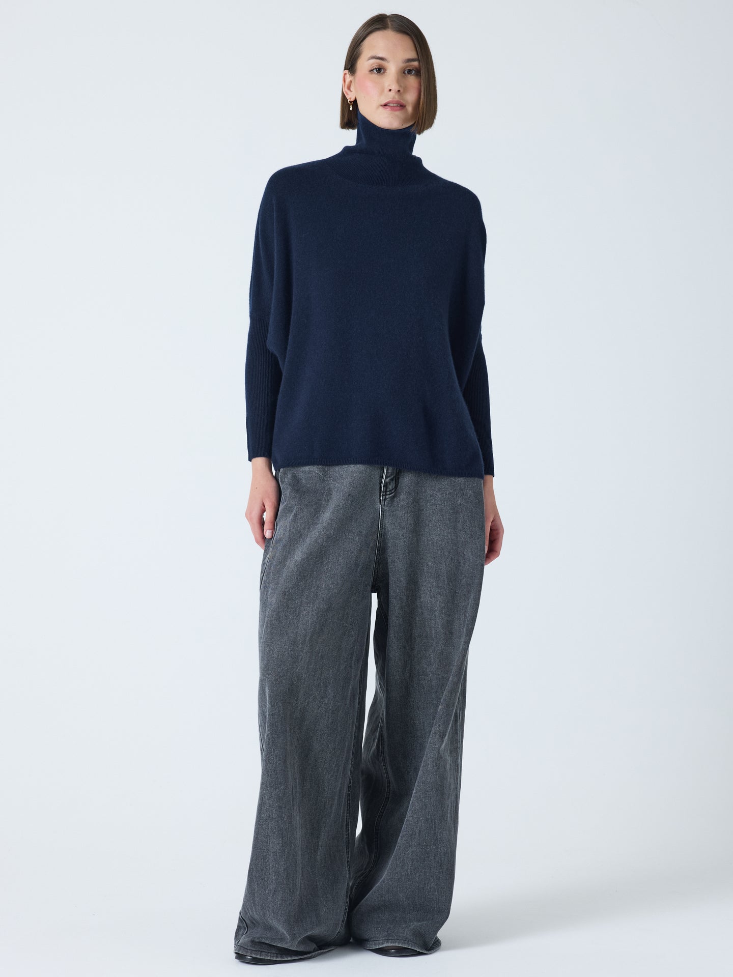 clara - Poncho col roulé 100% cachemire - navy