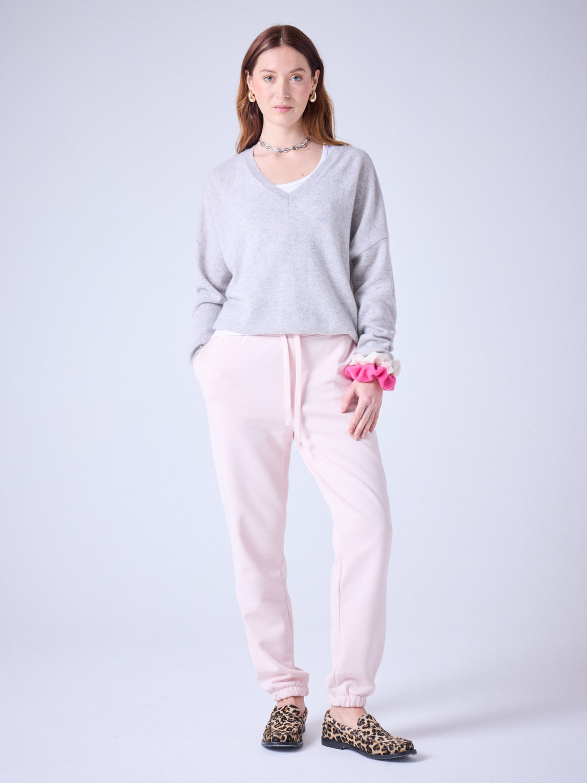 alicia - pull oversize col v cachemire - light heather grey