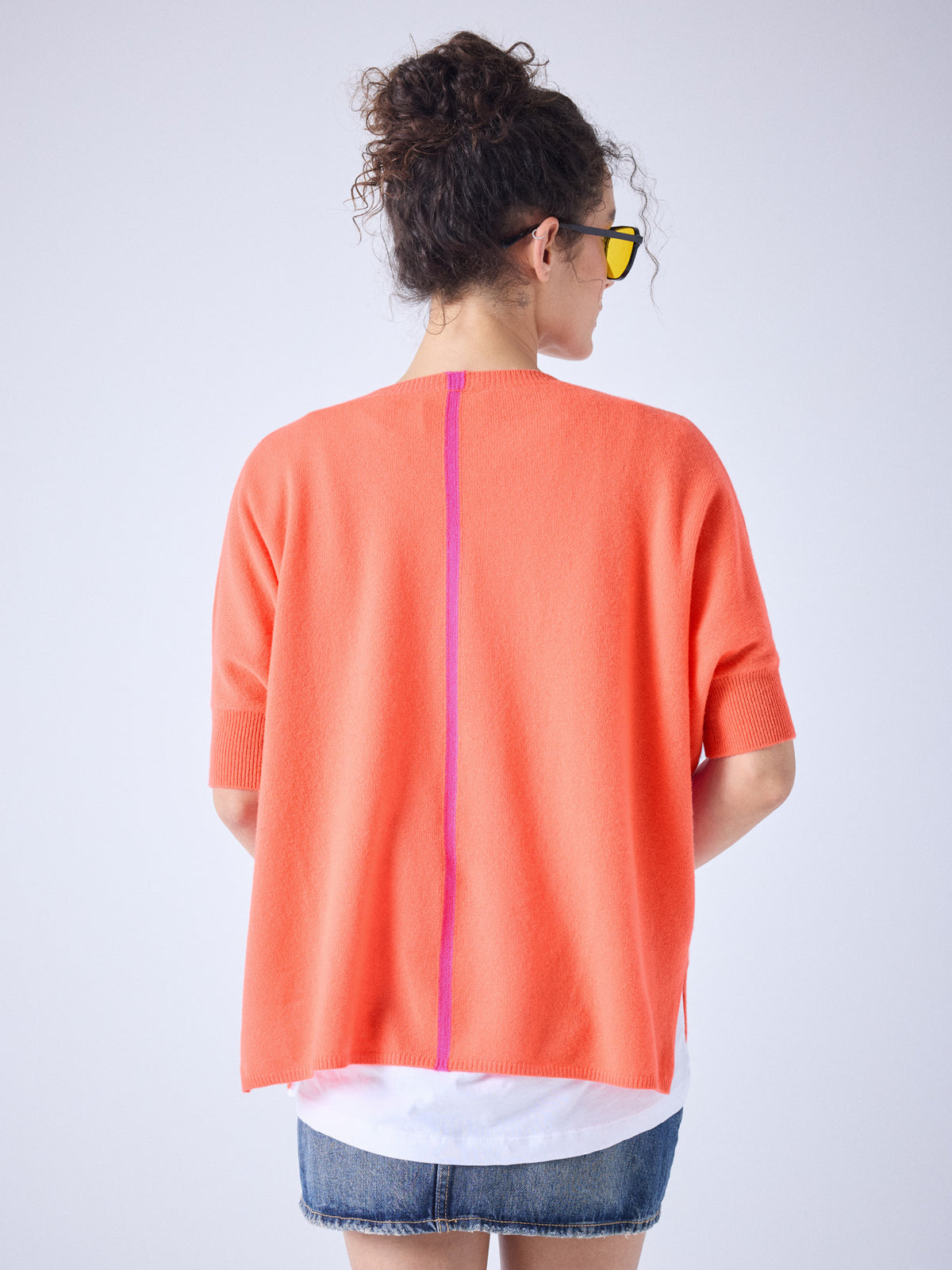 Ingrid - V-neck cashmere poncho - pomelo neon