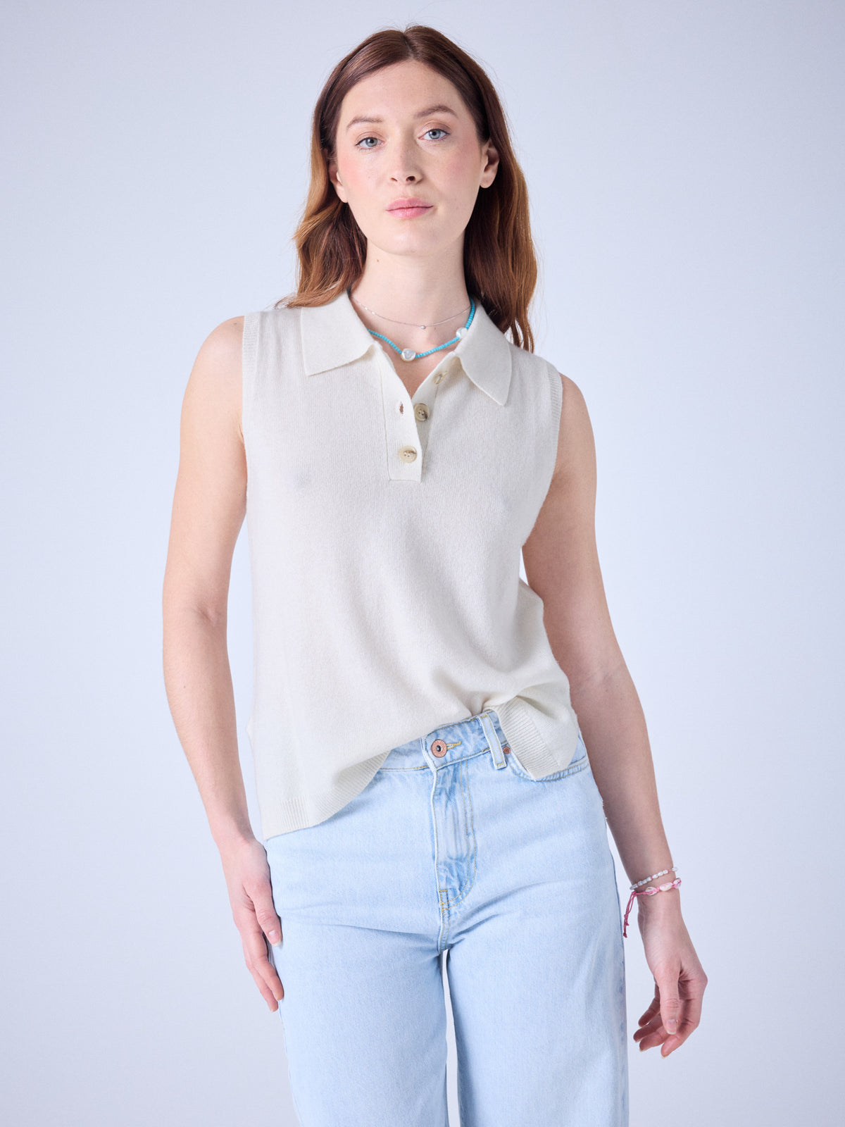 pilar - 100% cashmere polo shirt - cream