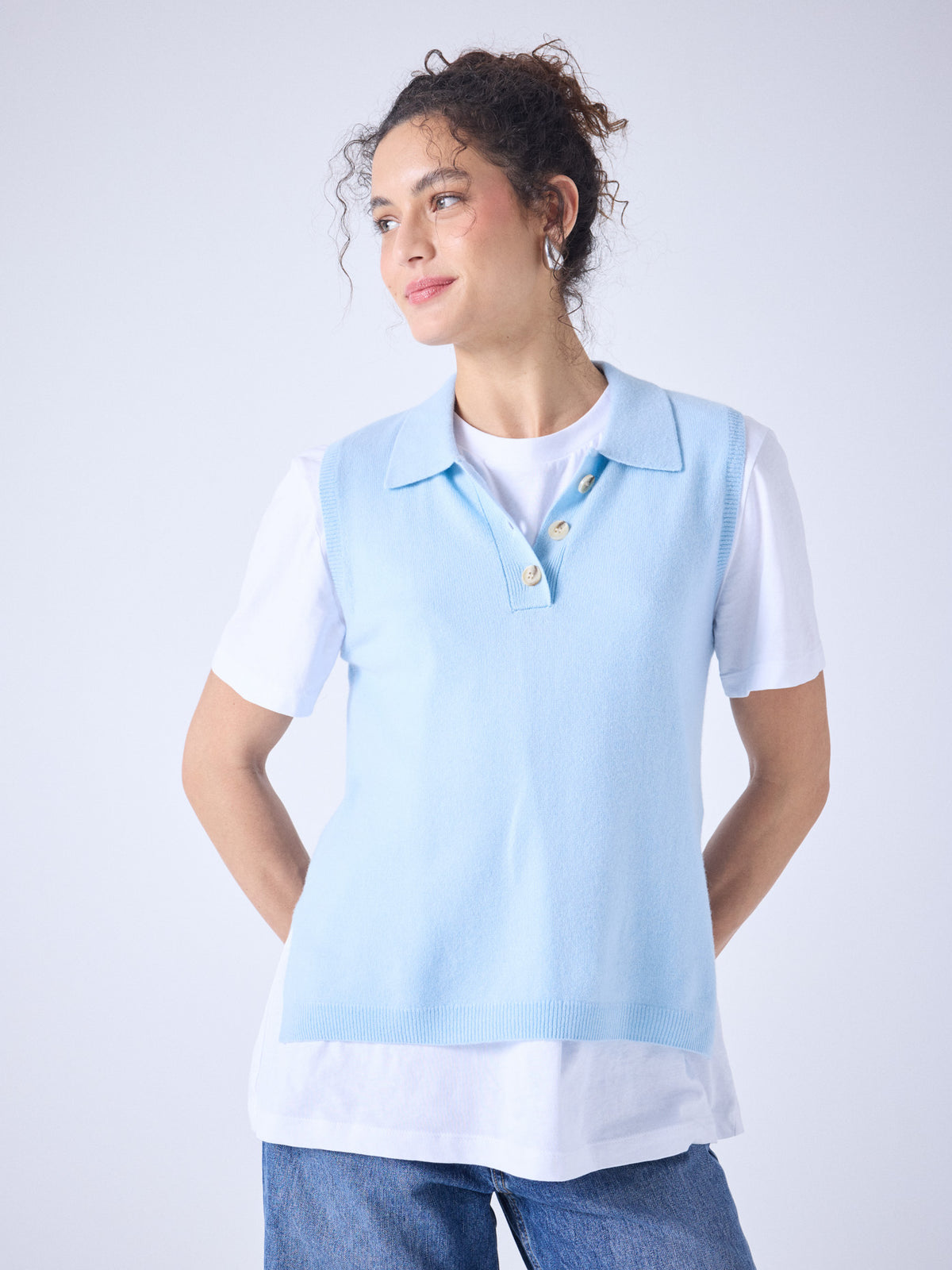 pillar - 100% cashmere polo shirt - sky