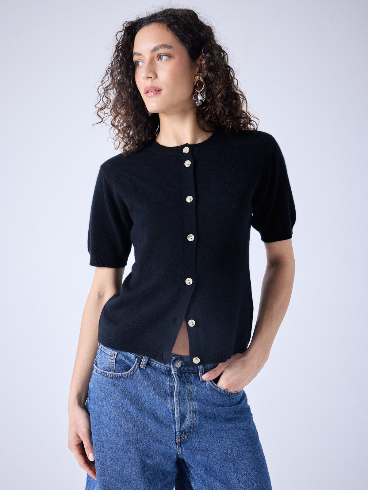 flavia - 100% cashmere cardigan - black