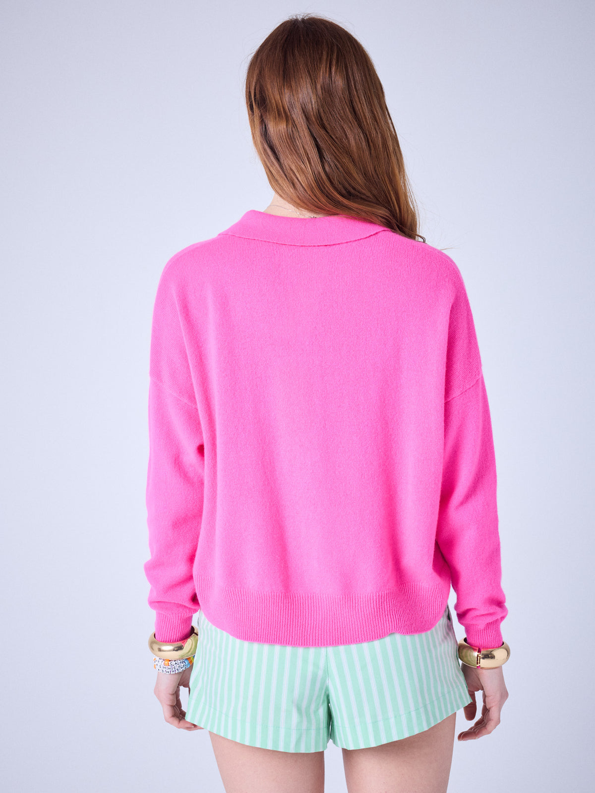 majura - cashmere polo collar shirt - pink neon