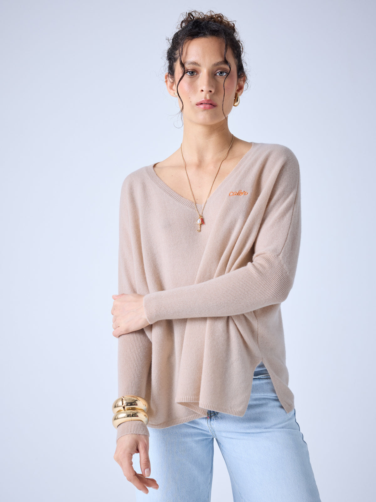 malania - 100% cashmere poncho - sand