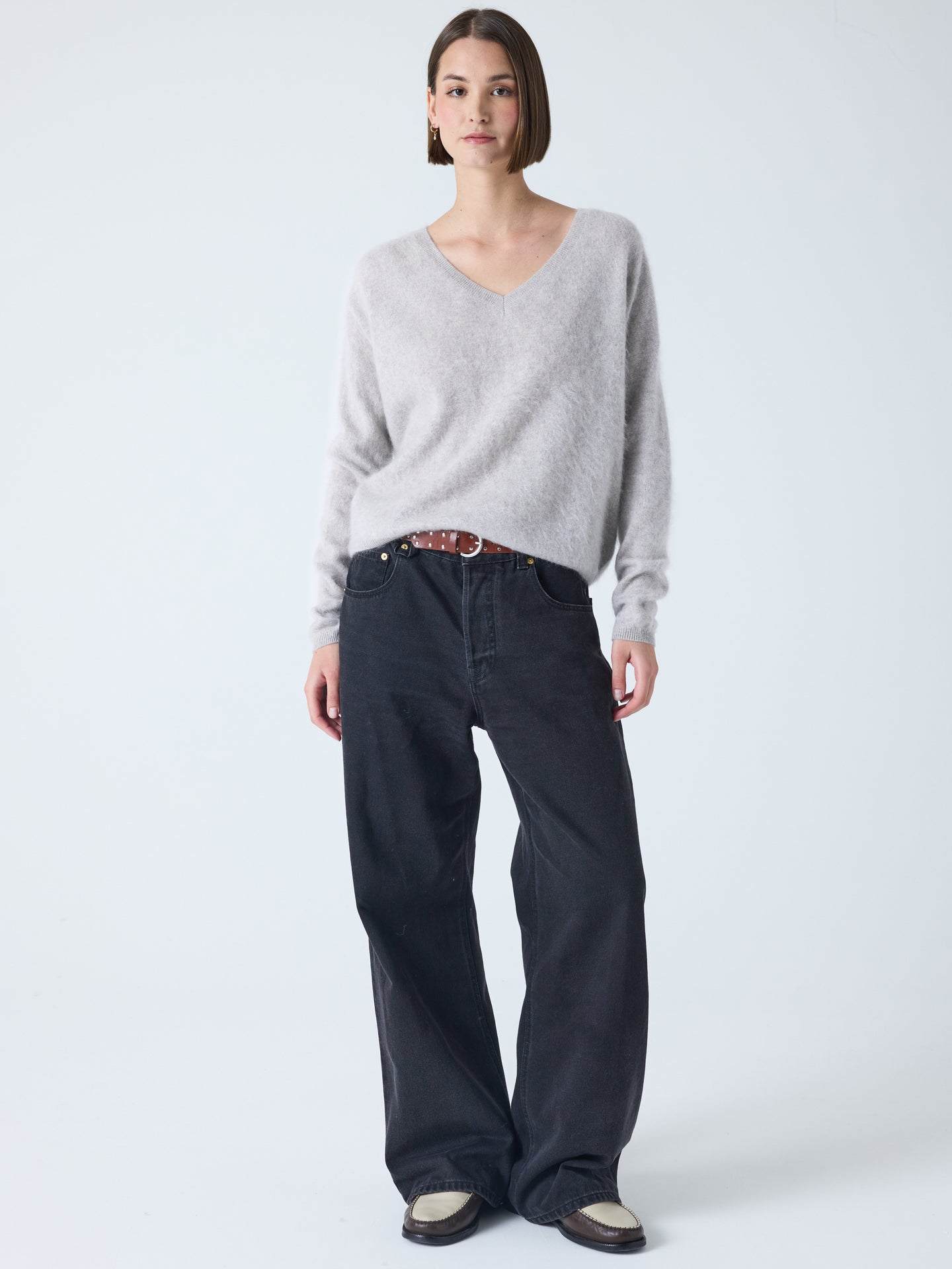 maglia scollo a v soeli - cashmere spazzolato - heather grey