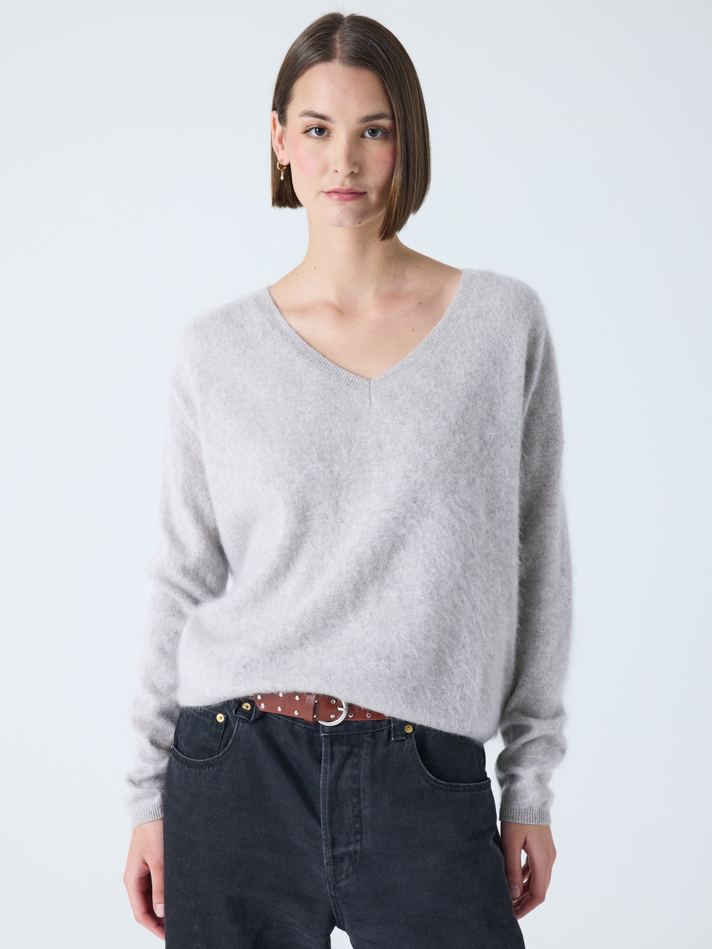 maglia scollo a v soeli - cashmere spazzolato - heather grey