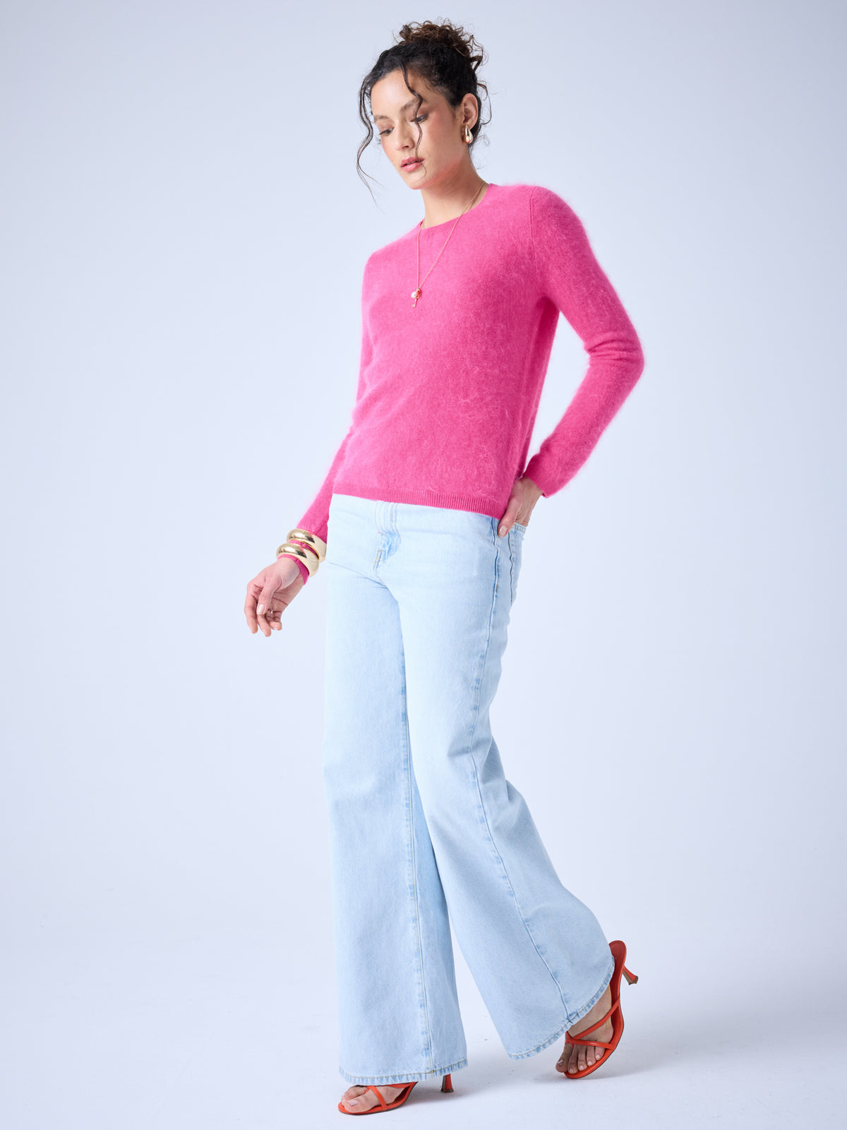 Clarence - brushed cashmere crew neck sweater - bougainvilliea