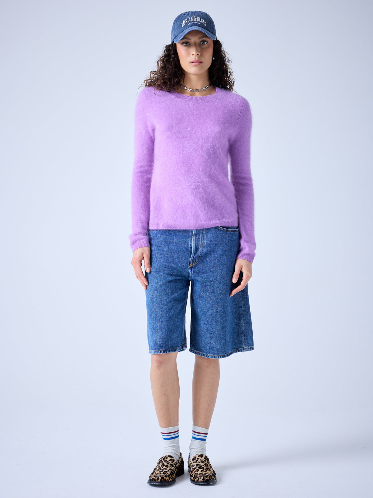 Clarence - brushed cashmere crew neck sweater - orchid