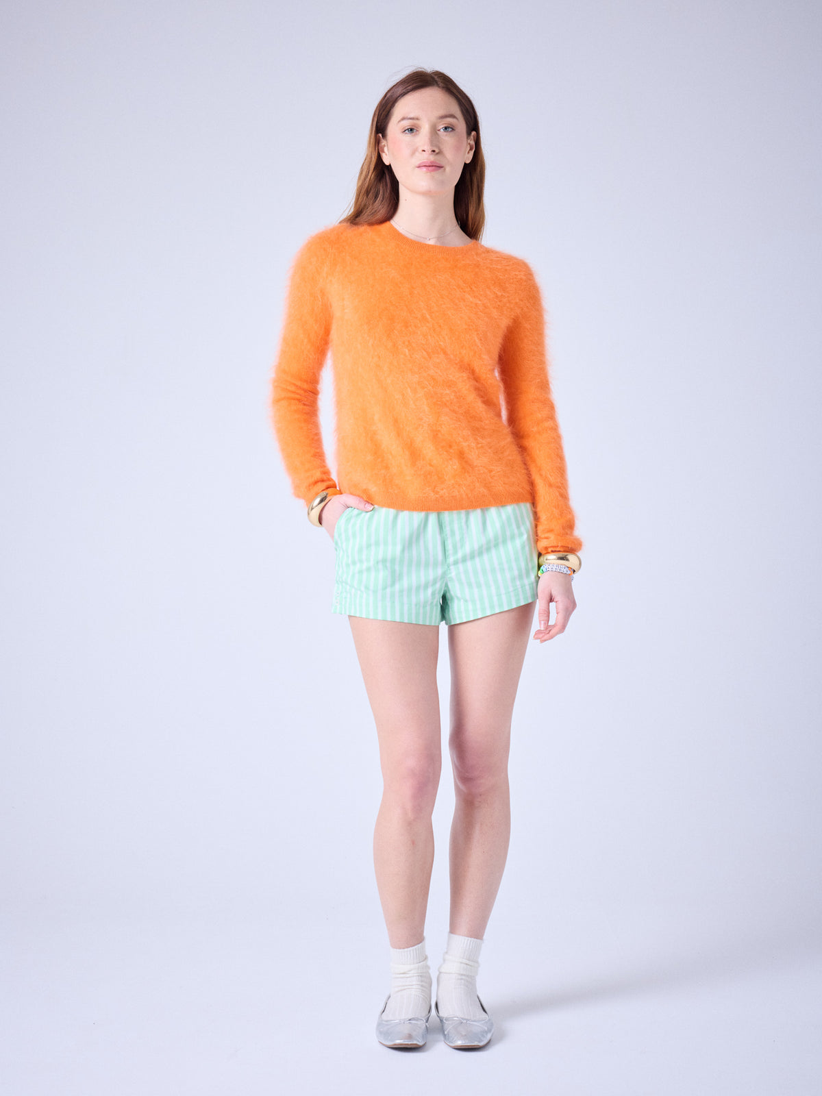 Clarence - brushed cashmere crew neck sweater - tumeric