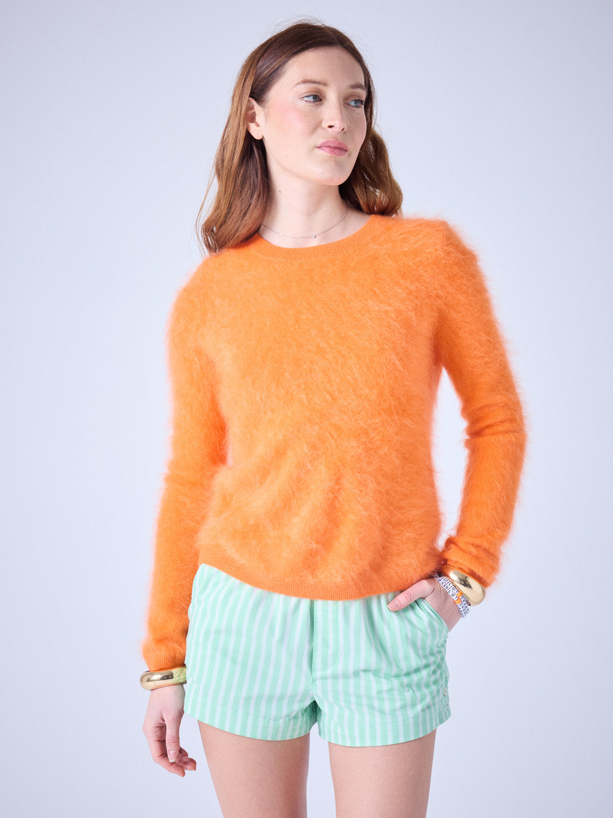 Clarence - brushed cashmere crew neck sweater - tumeric