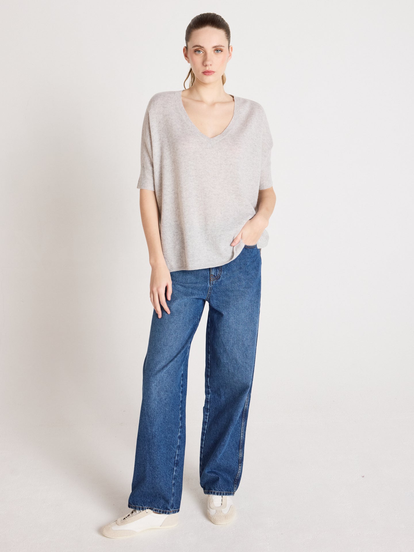 kate - Poncho 100% cachemire - light heather grey