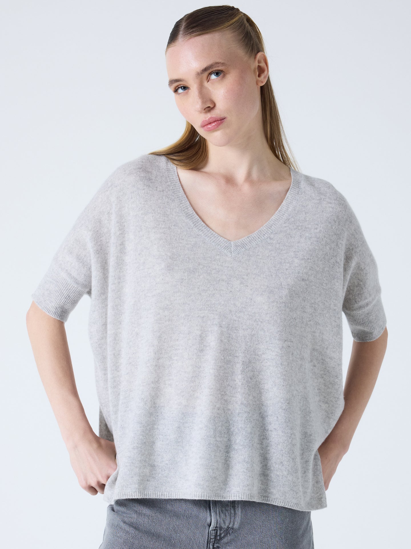 kate - Poncho 100% cachemire - light heather grey