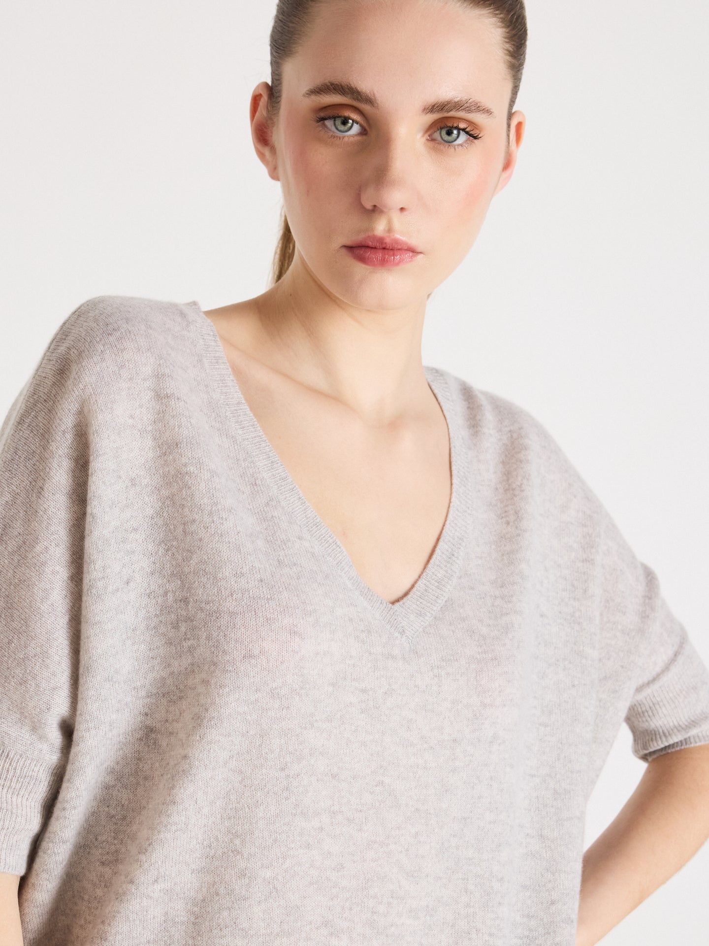 maglia poncho kate - cashmere - light heather grey
