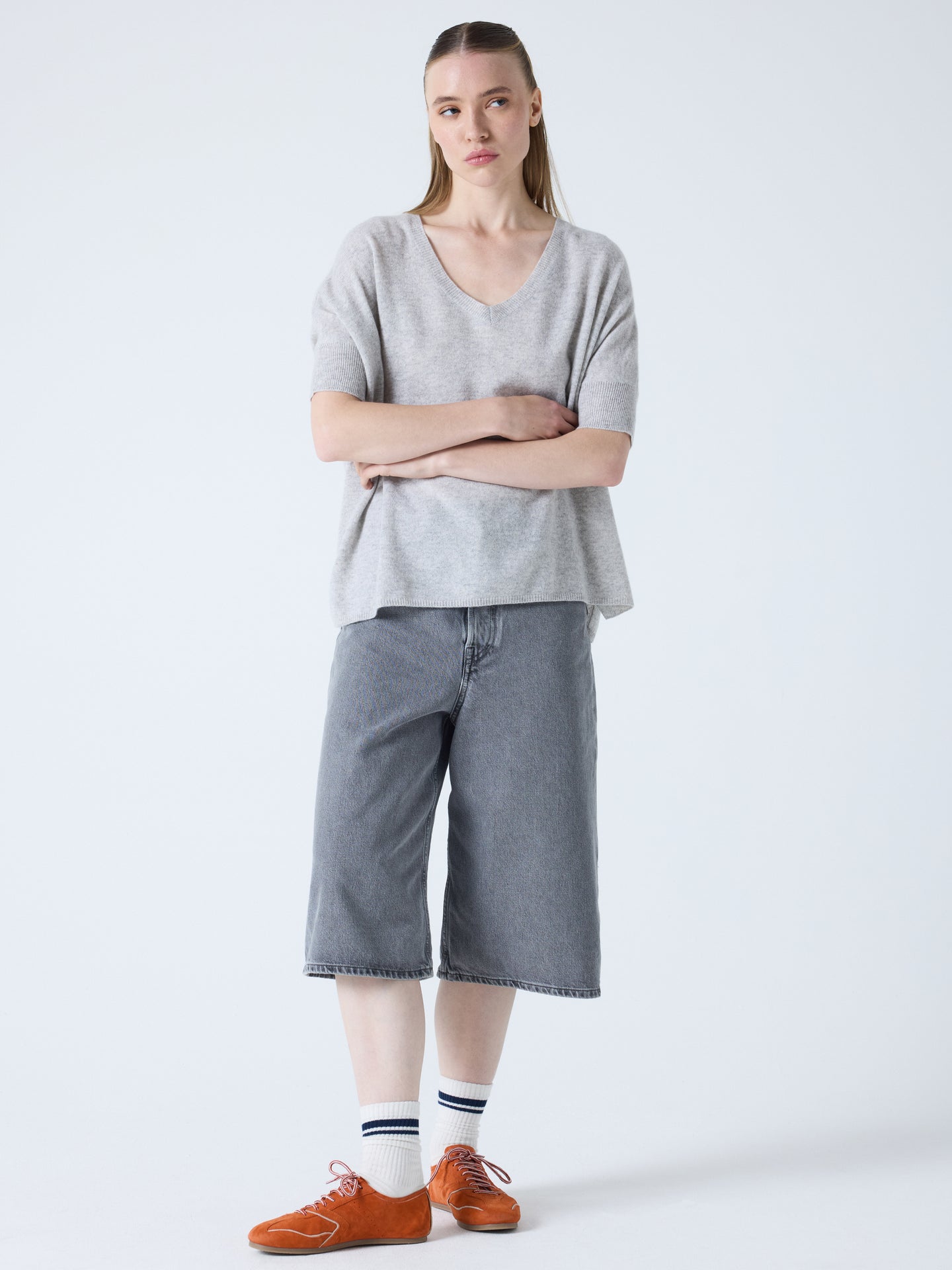 kate - Poncho 100% cachemire - light heather grey