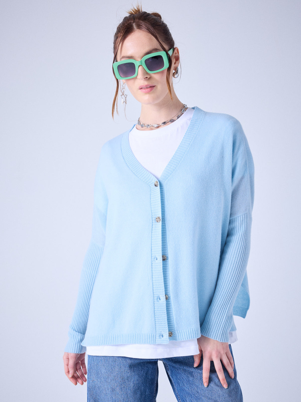 Paula - cashmere v-neck cardigan - sky