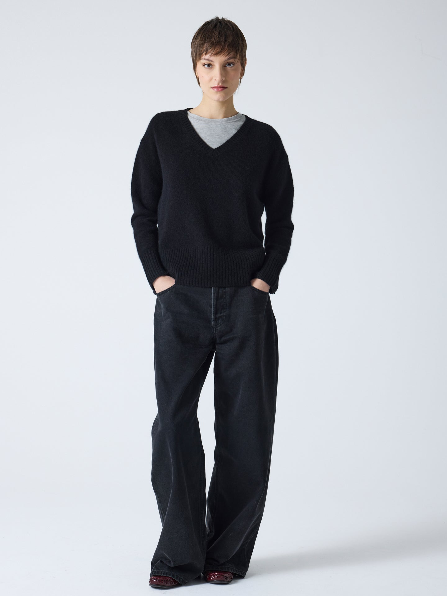 livia - Pull col v 100% cachemire - black