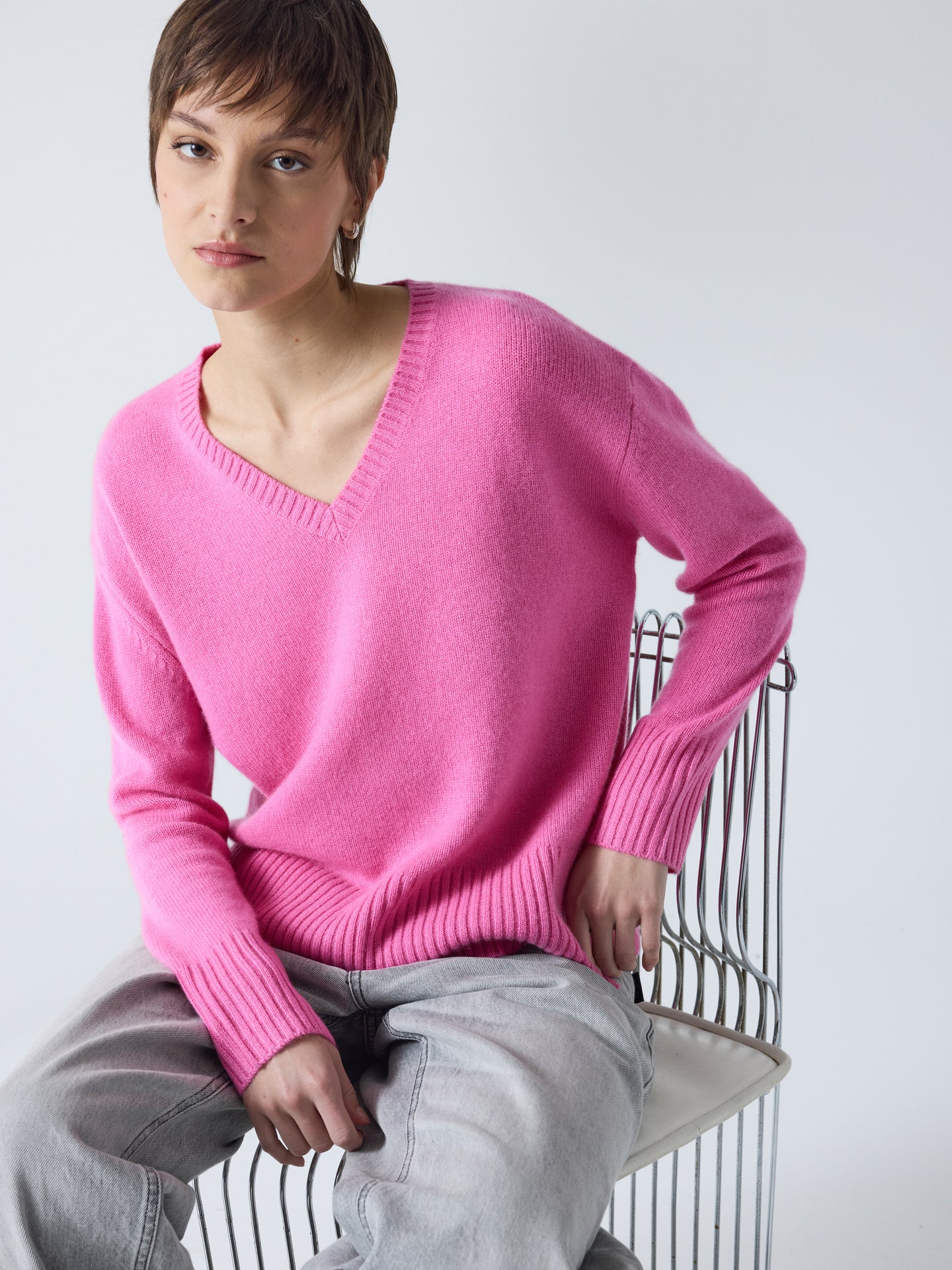 Livia - Pullover mit V-Ausschnitt aus 100 % Kaschmir - candy