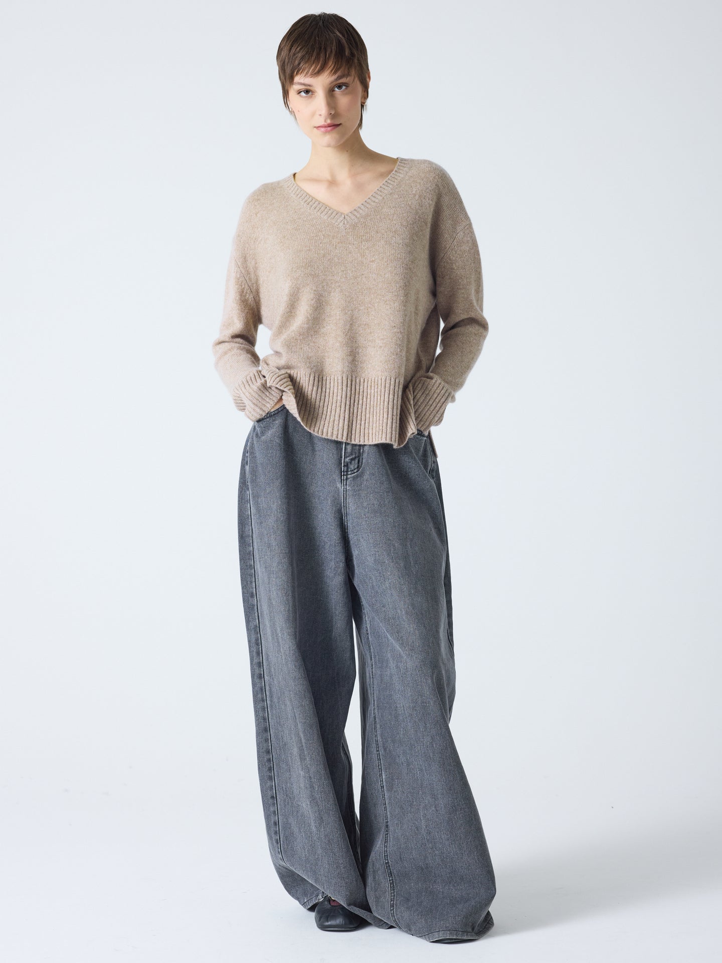 livia - Pull col v 100% cachemire - chestnut