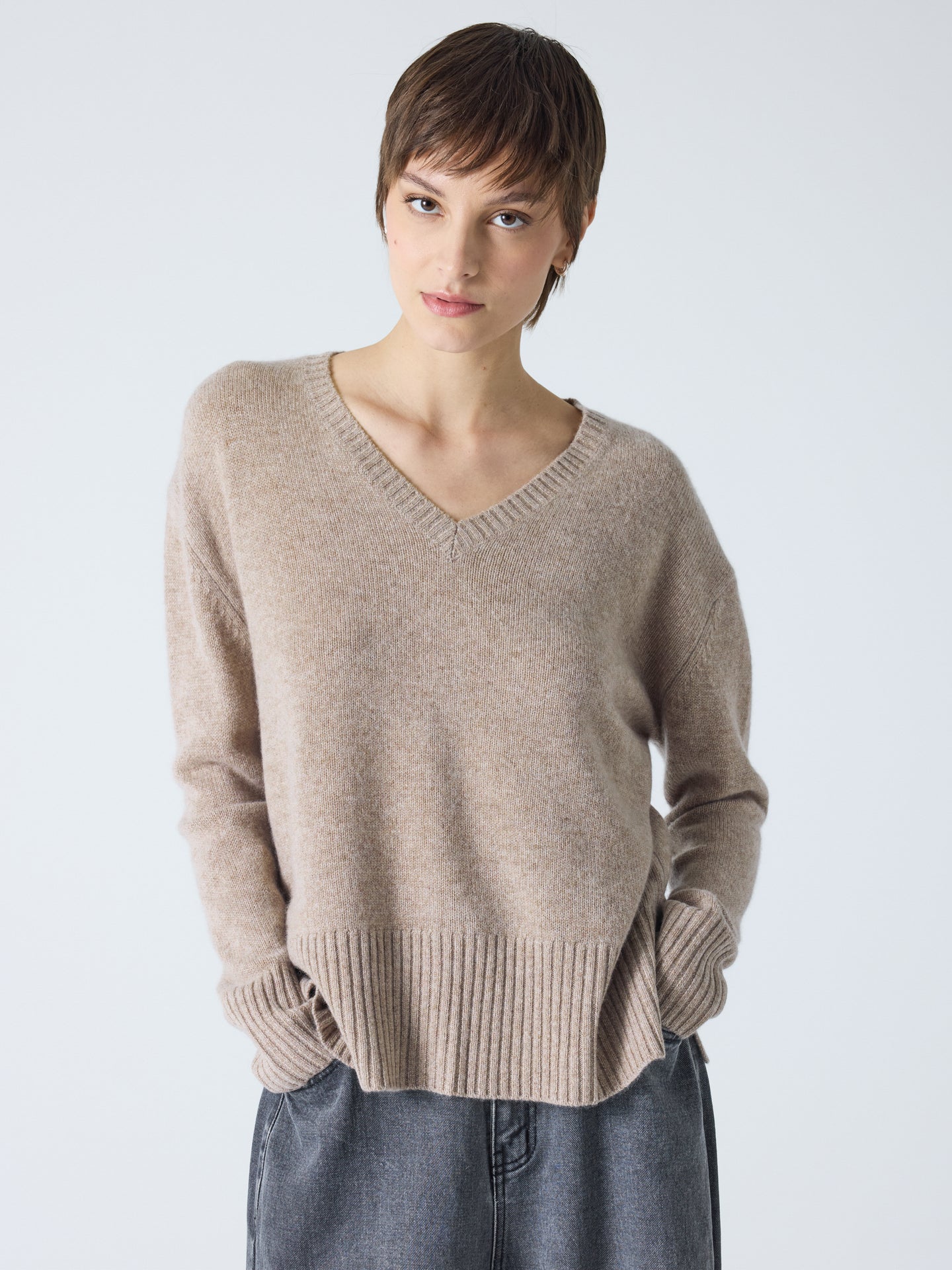 livia - Pull col v 100% cachemire - chestnut