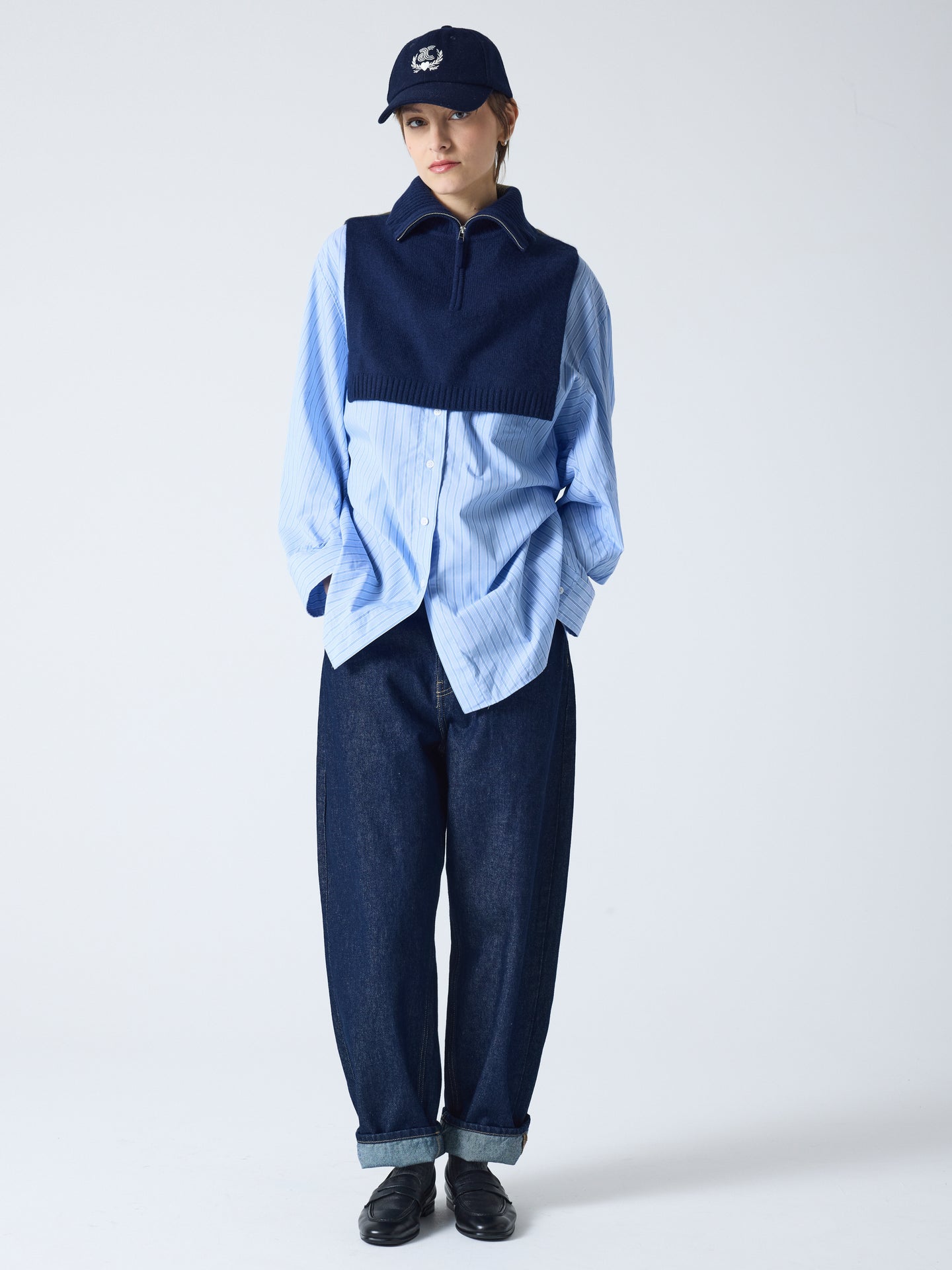 tina - Col zippé 100% cachemire - navy