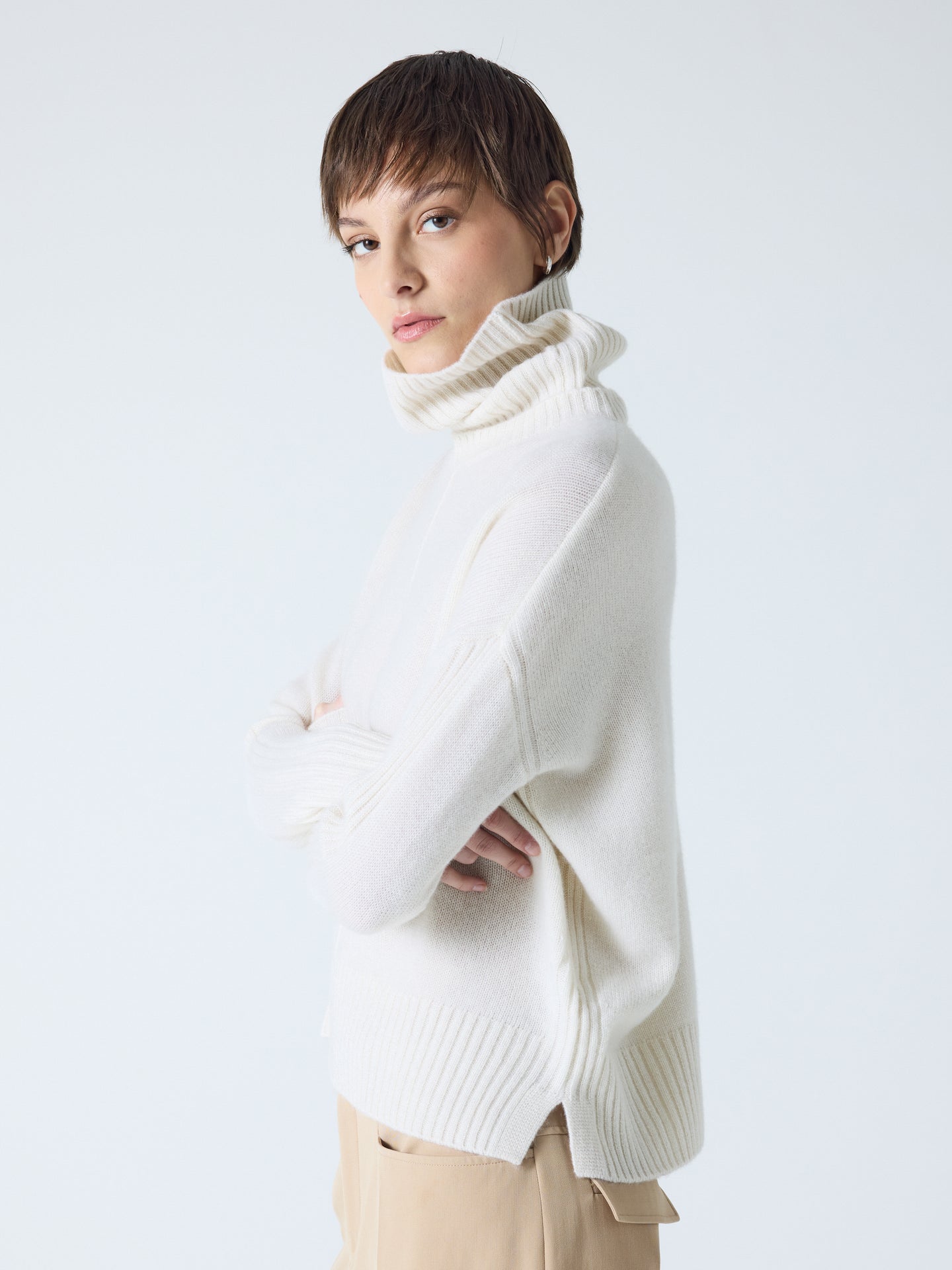 candace - Pull col roulé amovible - cream