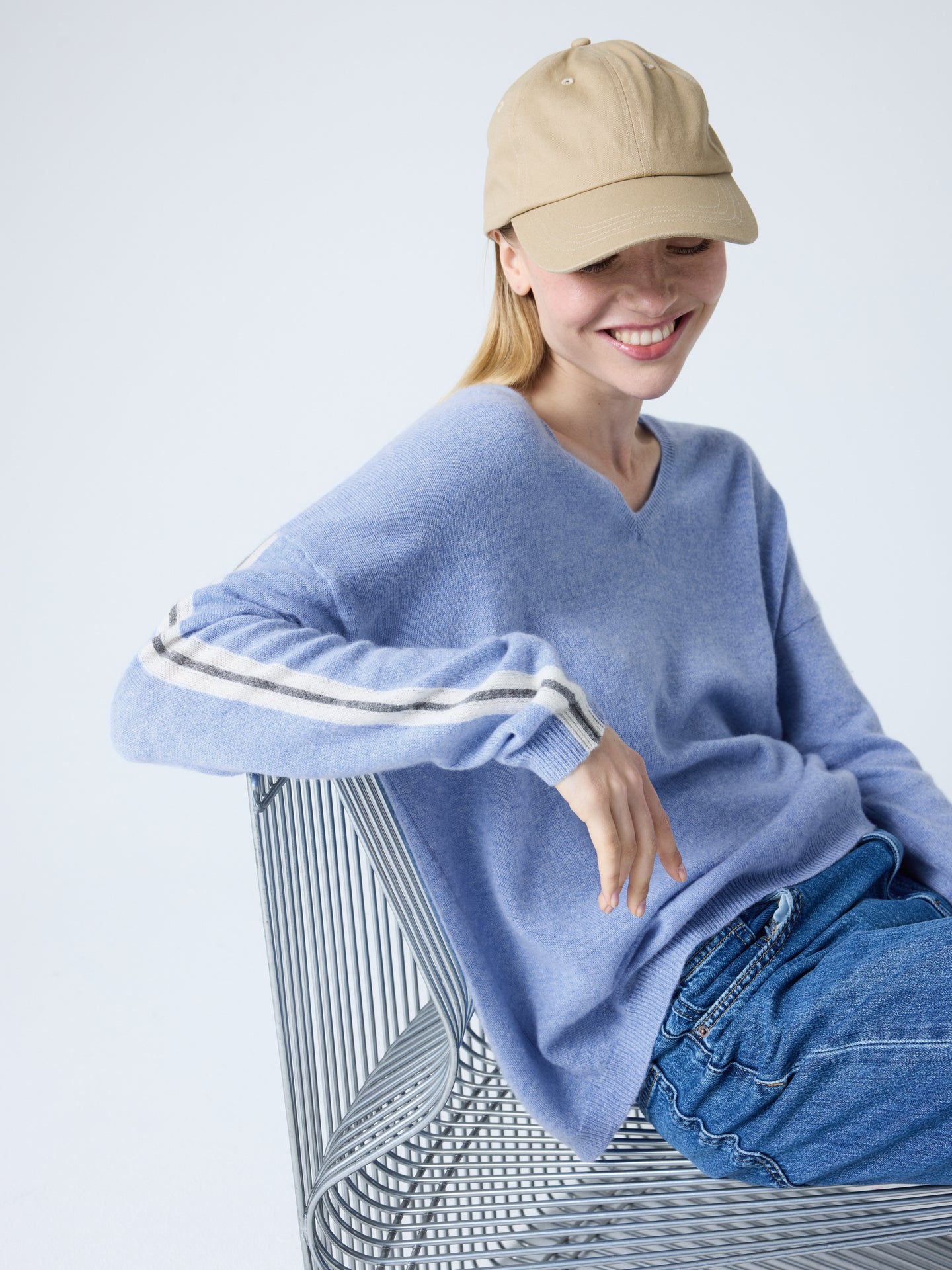 Alexia - Pullover mit V-Ausschnitt aus 100 % Kaschmir - chambray