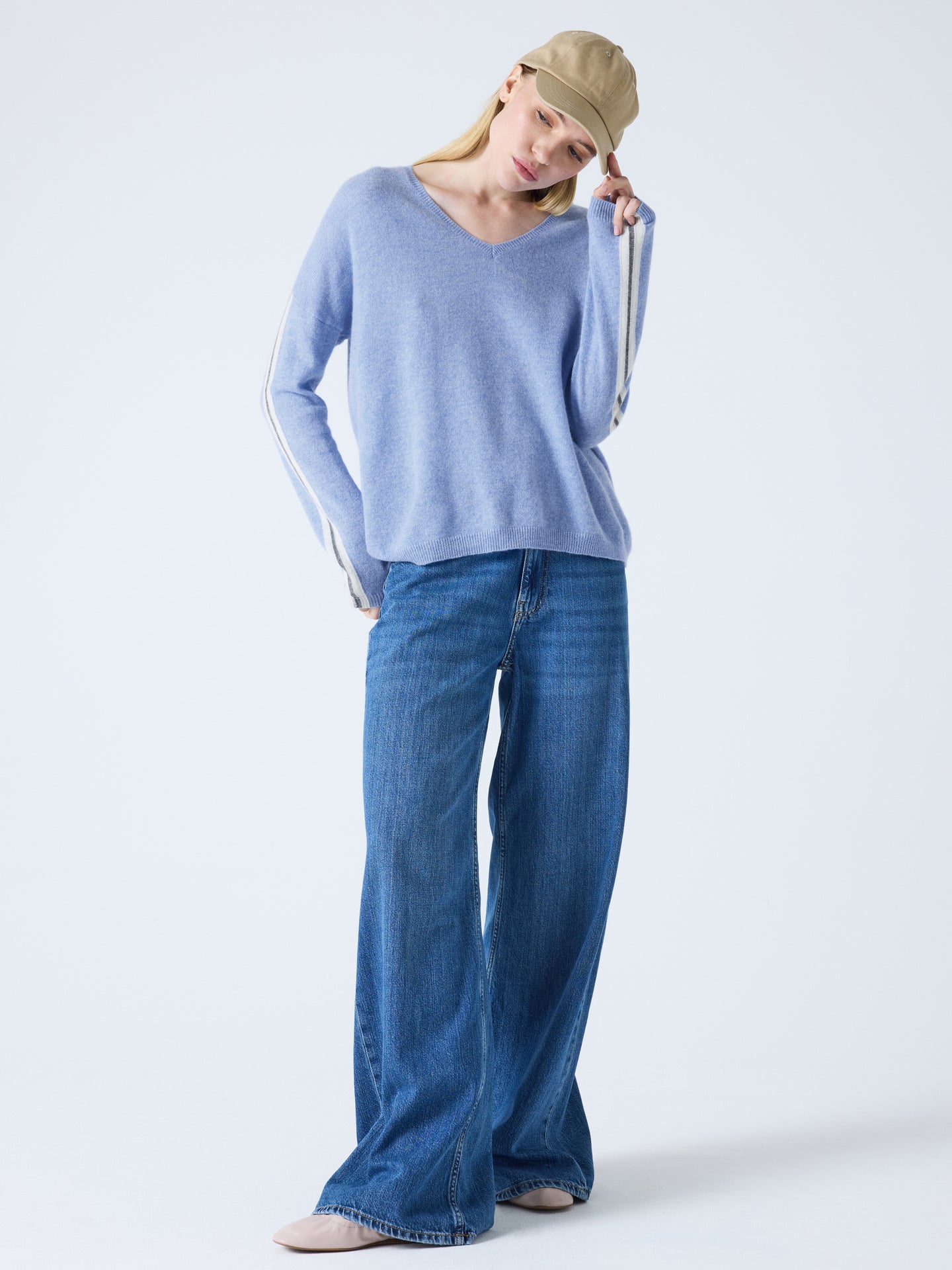 Alexia - Pullover mit V-Ausschnitt aus 100 % Kaschmir - chambray