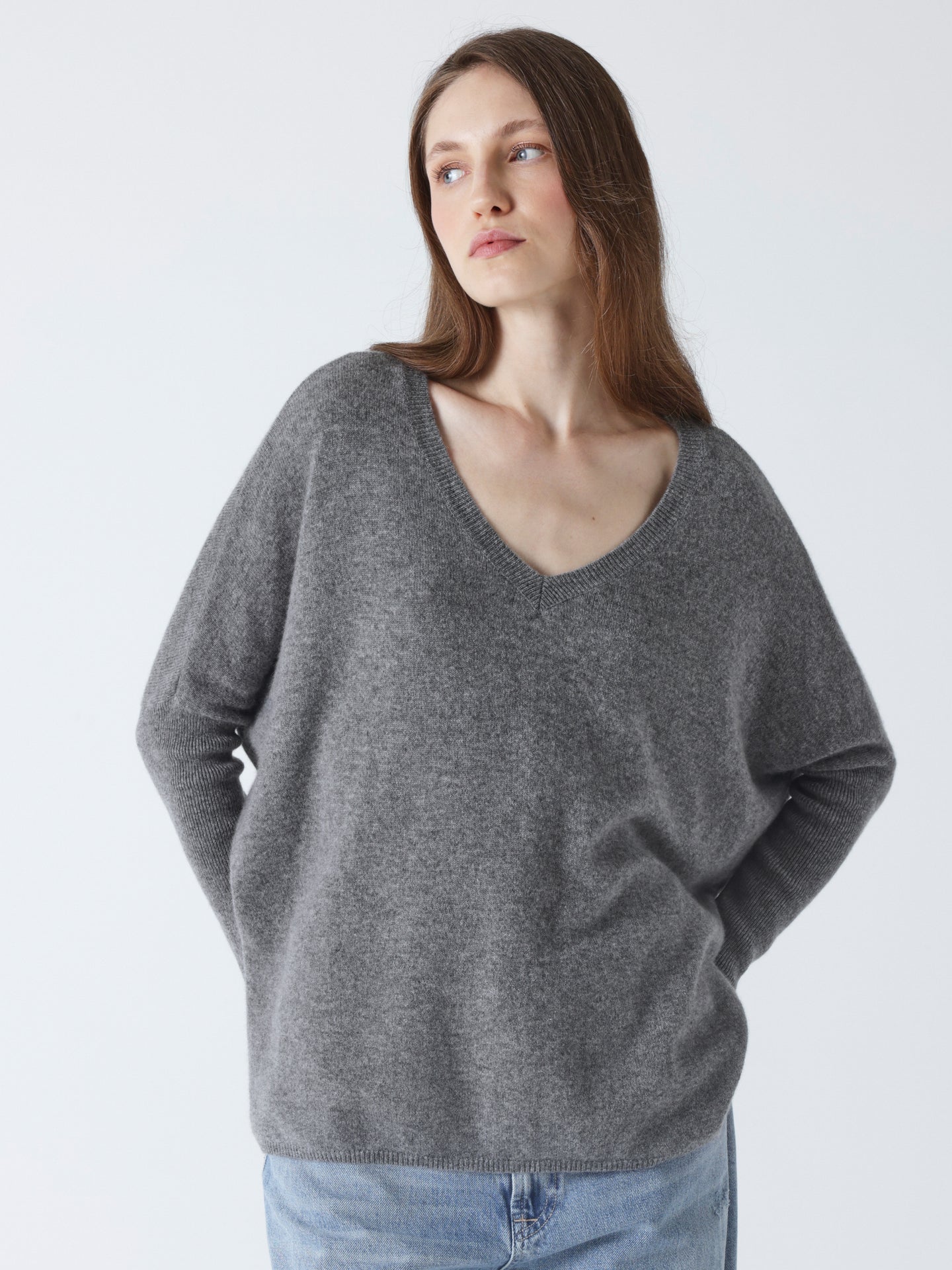 camille - Poncho-trui van kasjmier - dark heather grey
