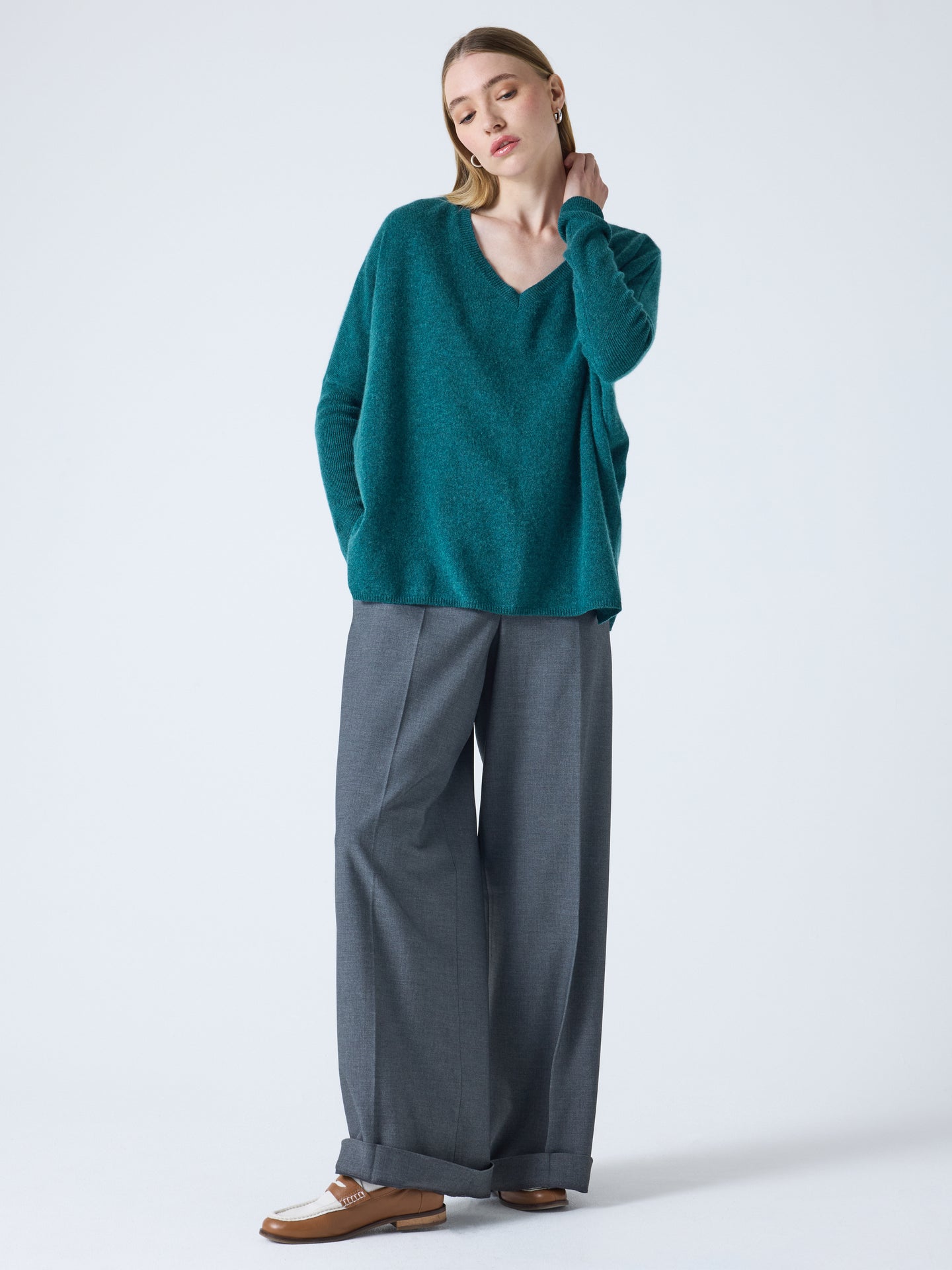 camille - Pull poncho en cachemire - heathered teal