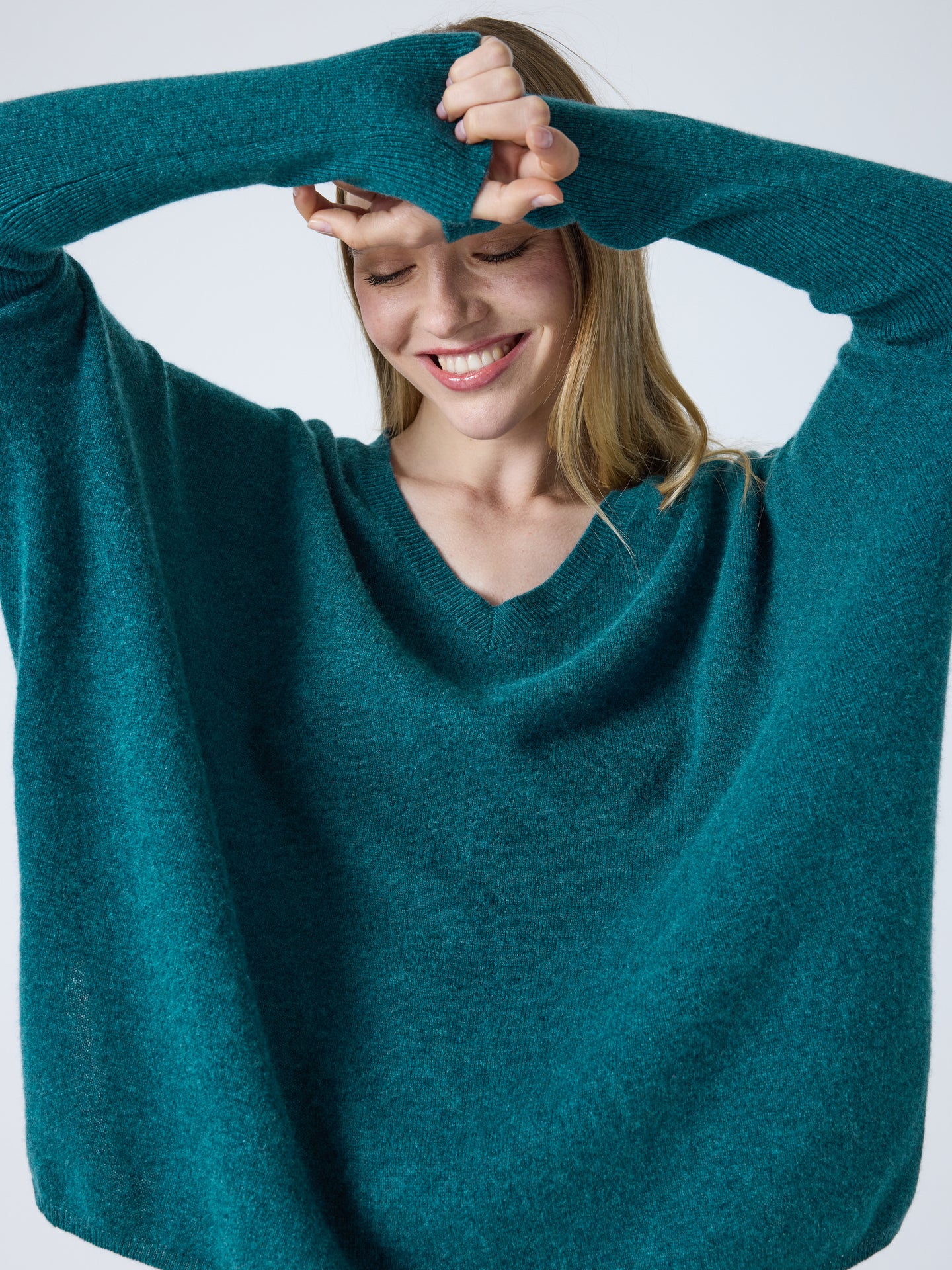 camille - Pull poncho en cachemire - heathered teal