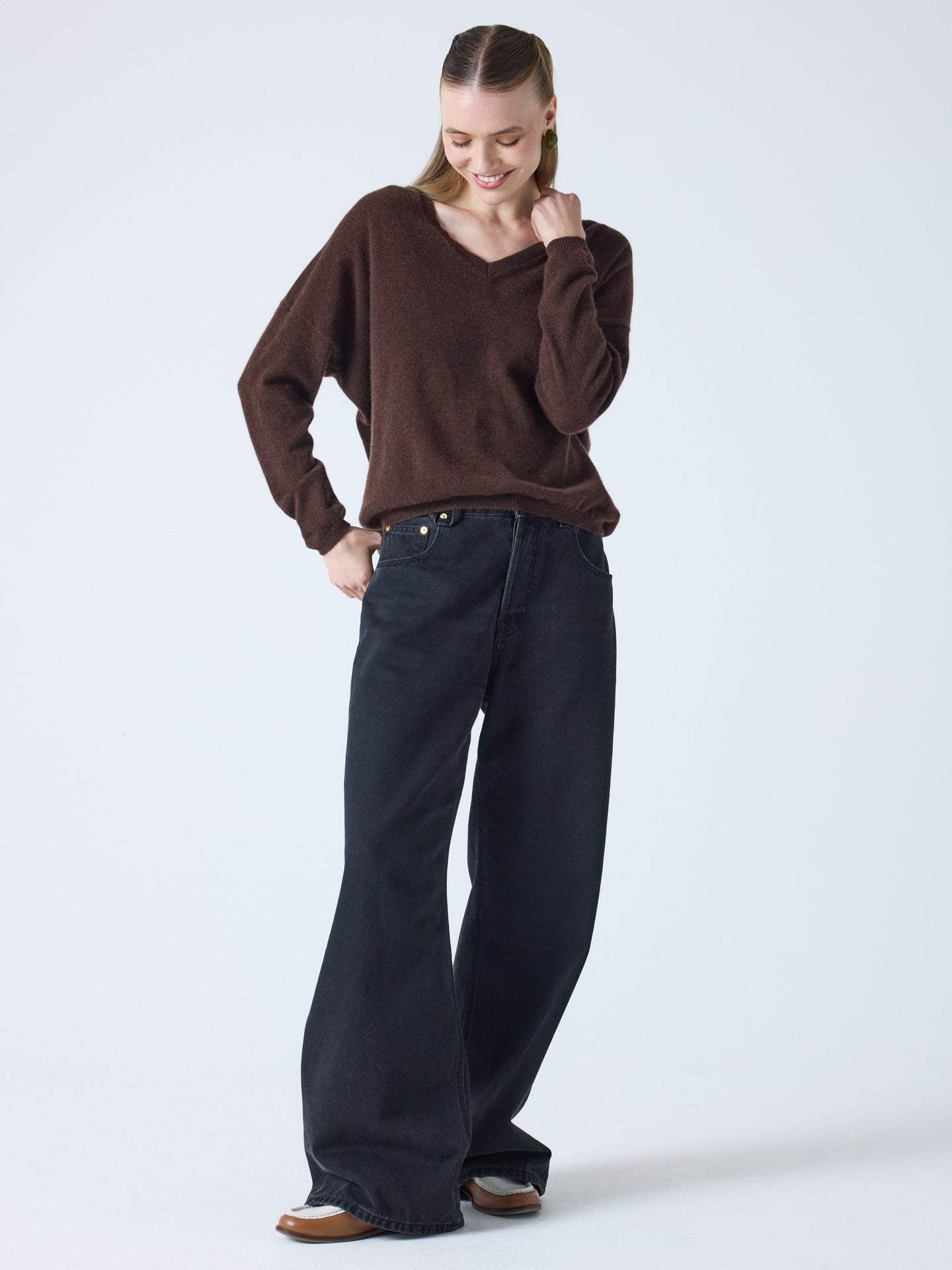alicia - Pull oversize en cachemire - brownie