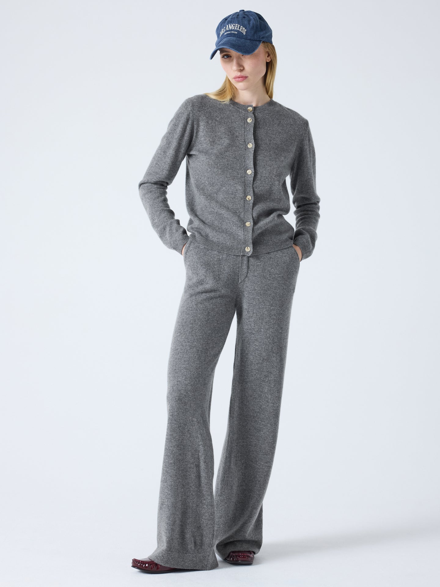 maddelena - 100% cashmere cardigan - dark heather gray