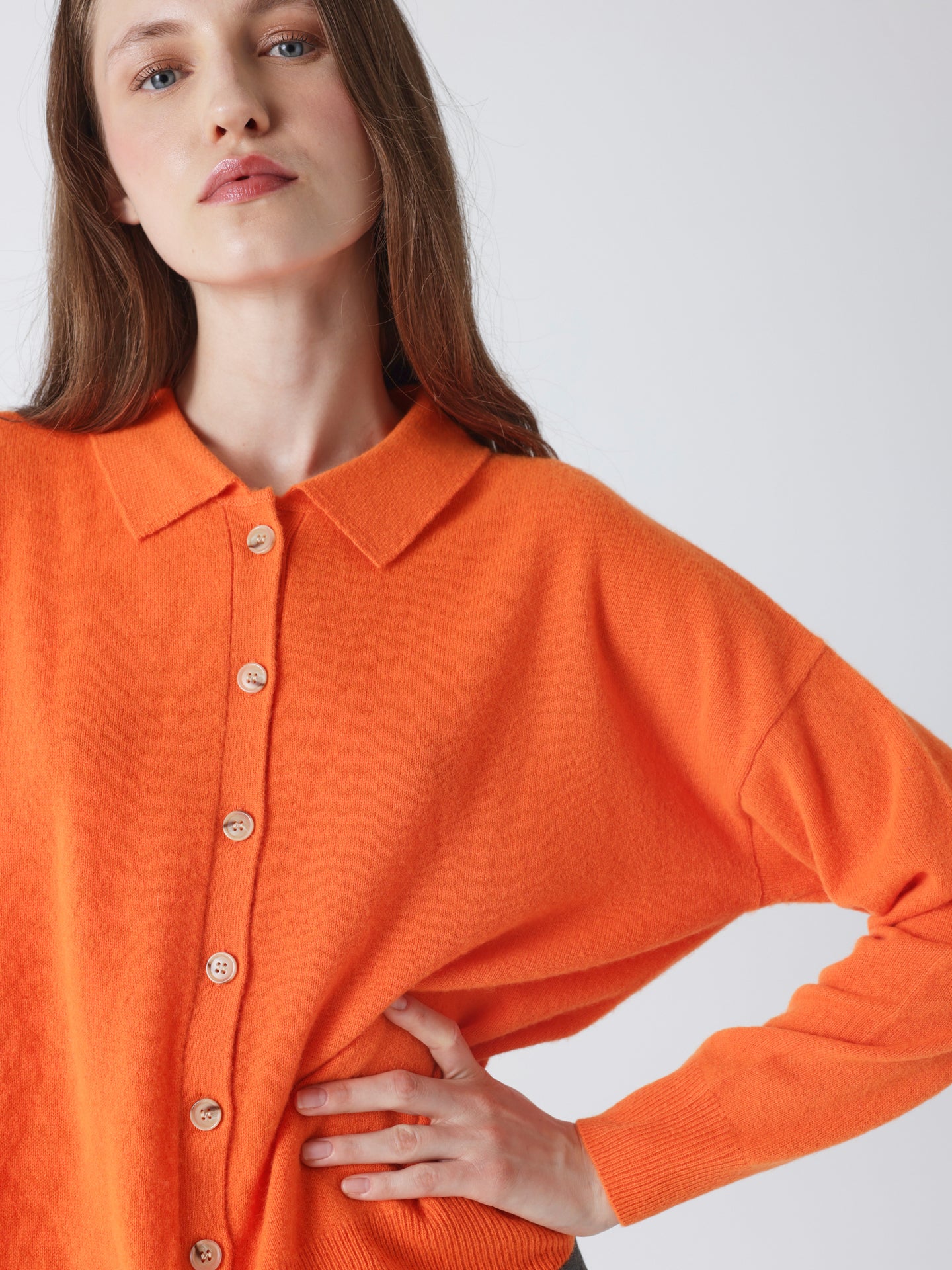 Majura - Kaschmirhemd mit Polokragen - orange neon