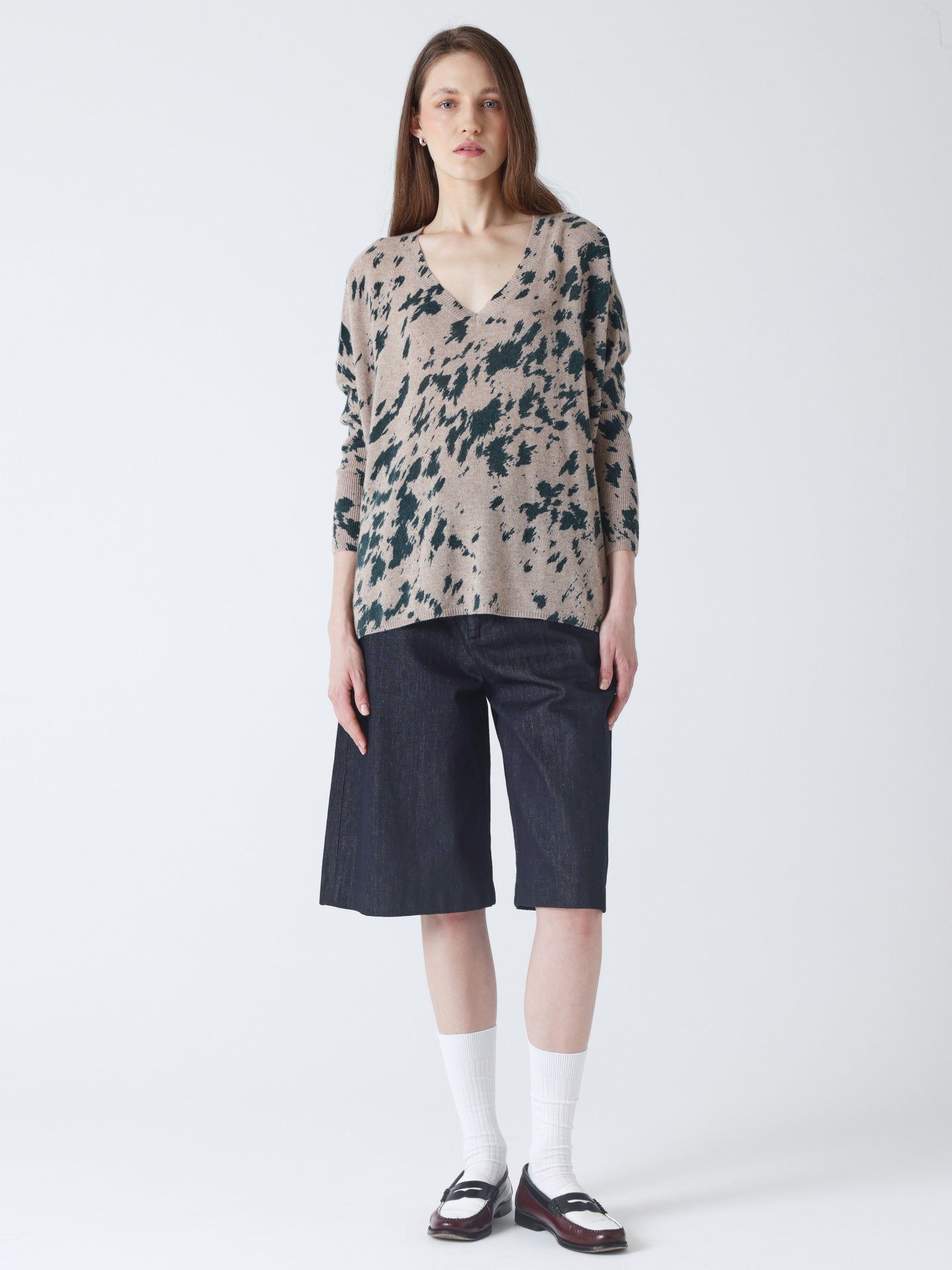 camille - Pull poncho en cachemire - chestnut-teal spot