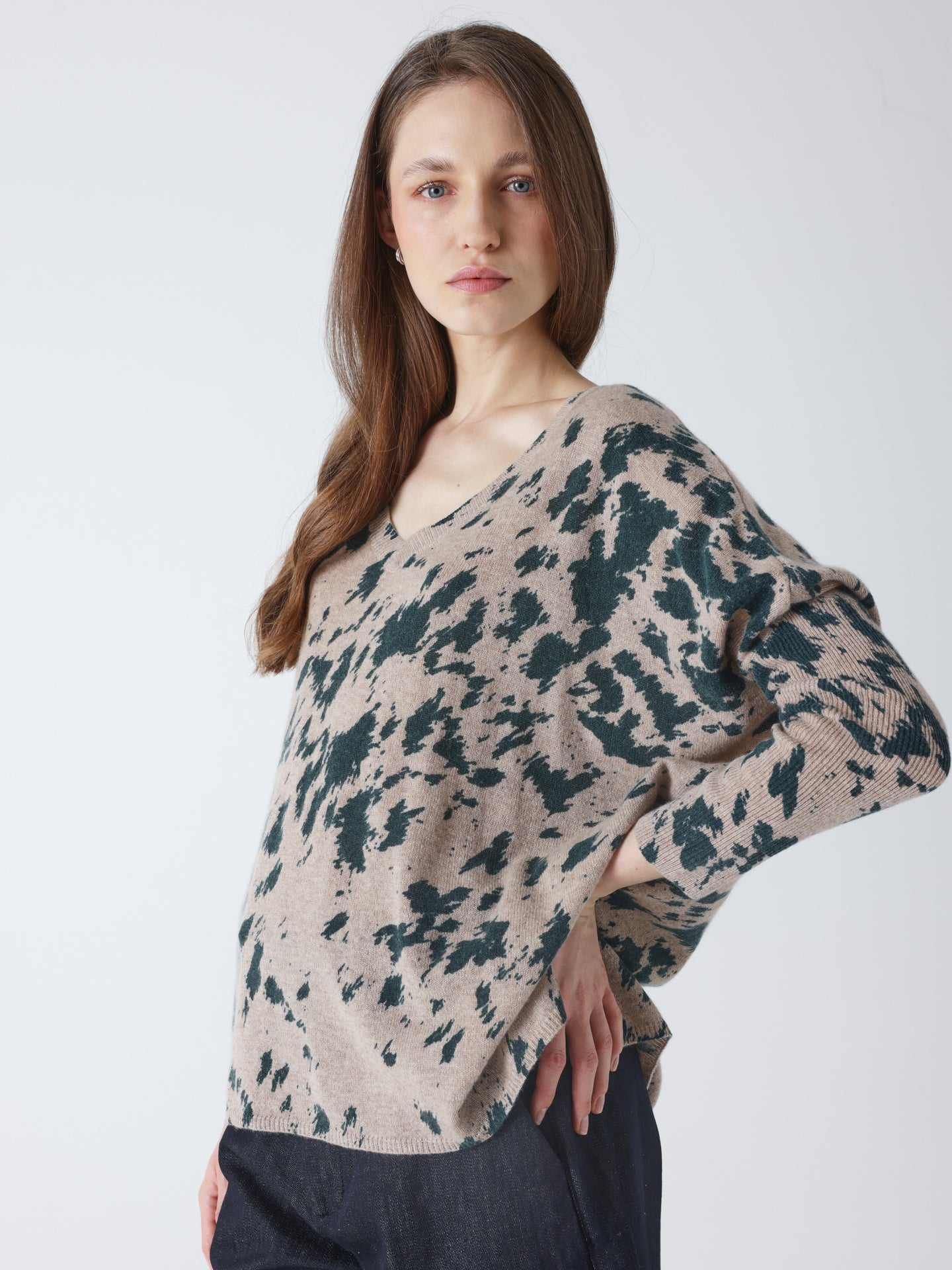 camille - Pull poncho en cachemire - chestnut-teal spot