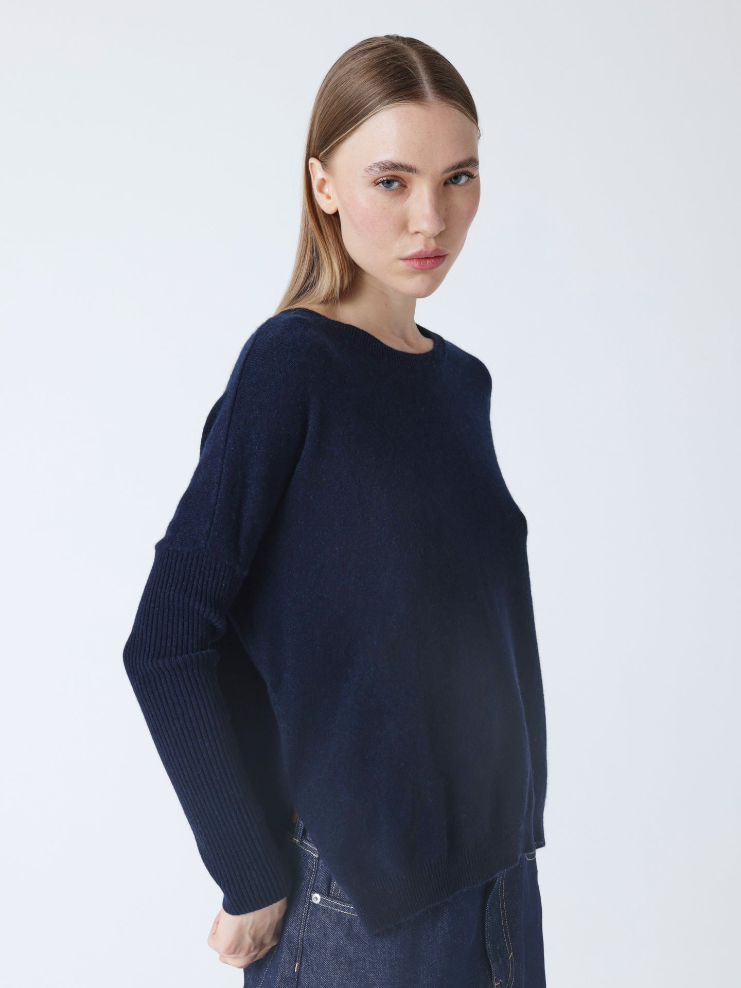 cecilia - Pull poncho en cachemire - navy