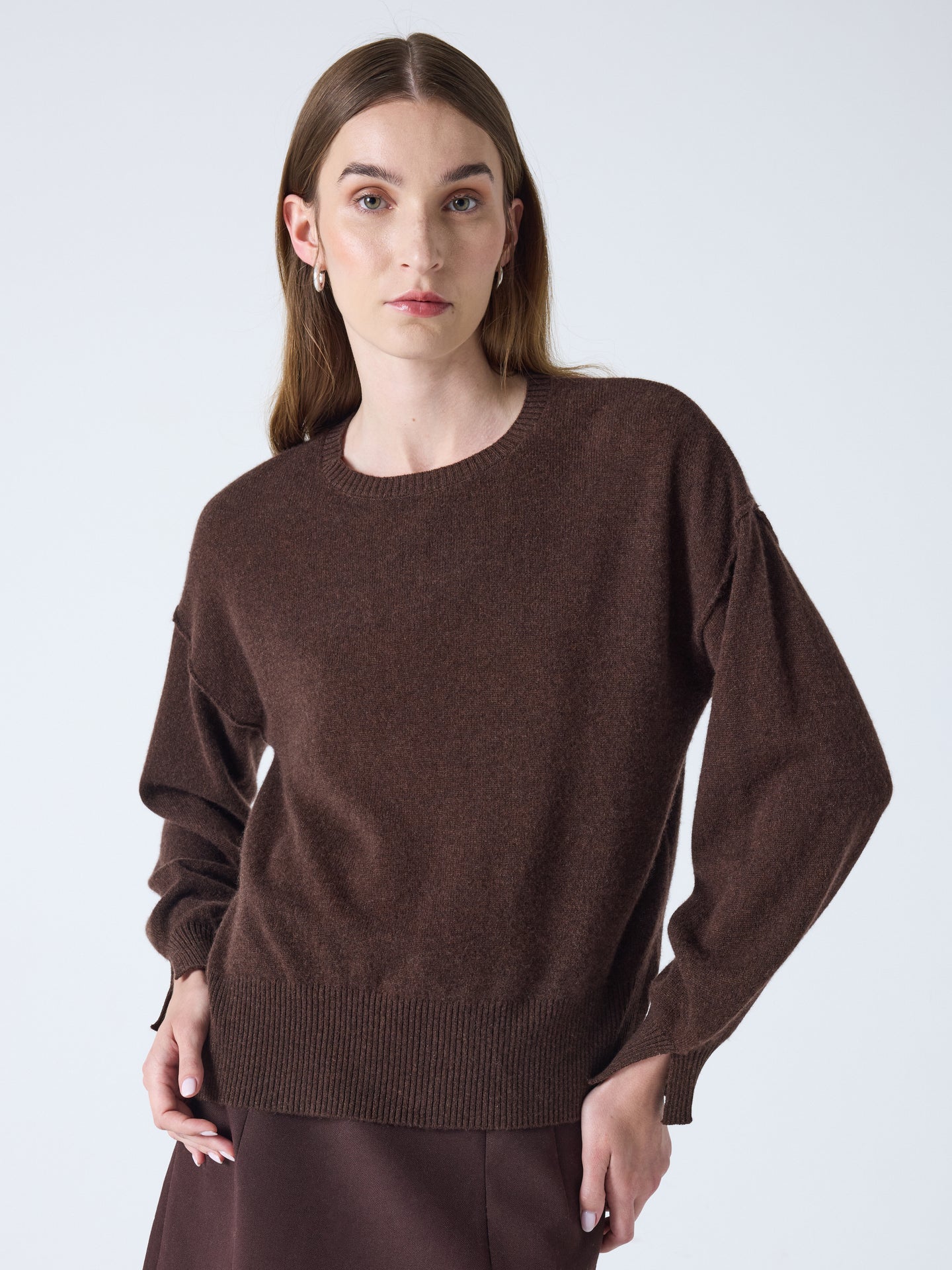 caterina - Pull col rond cachemire - brownie