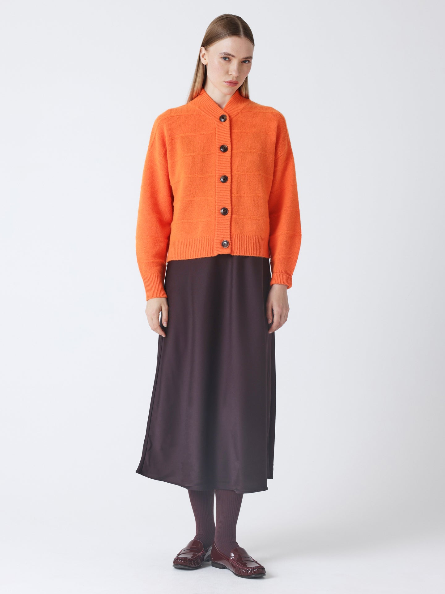 Margherita - Kaschmir-Cardigan mit Teddykragen - orange neon