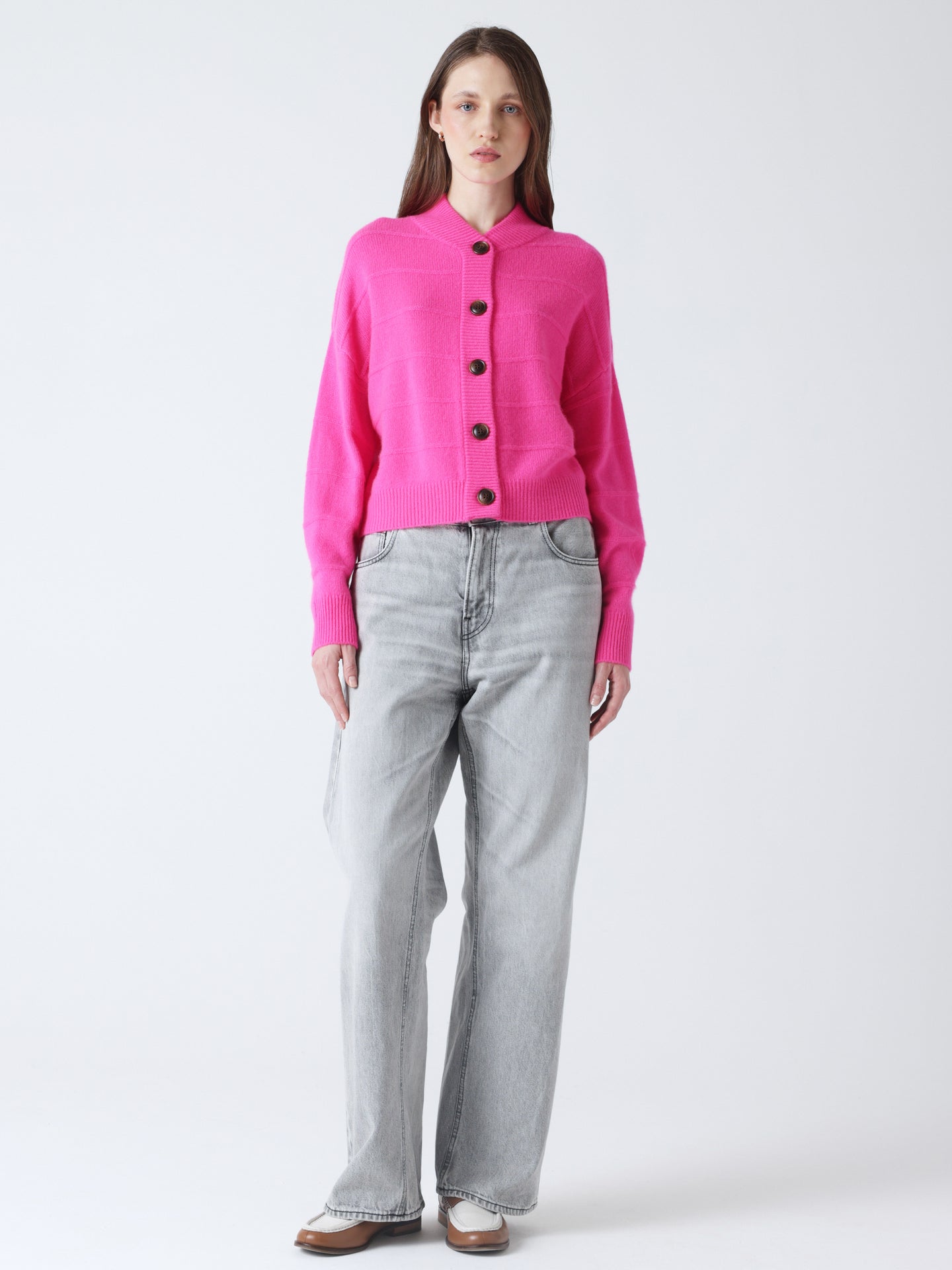 Margherita - Kaschmir-Cardigan mit Teddykragen - super pink neon