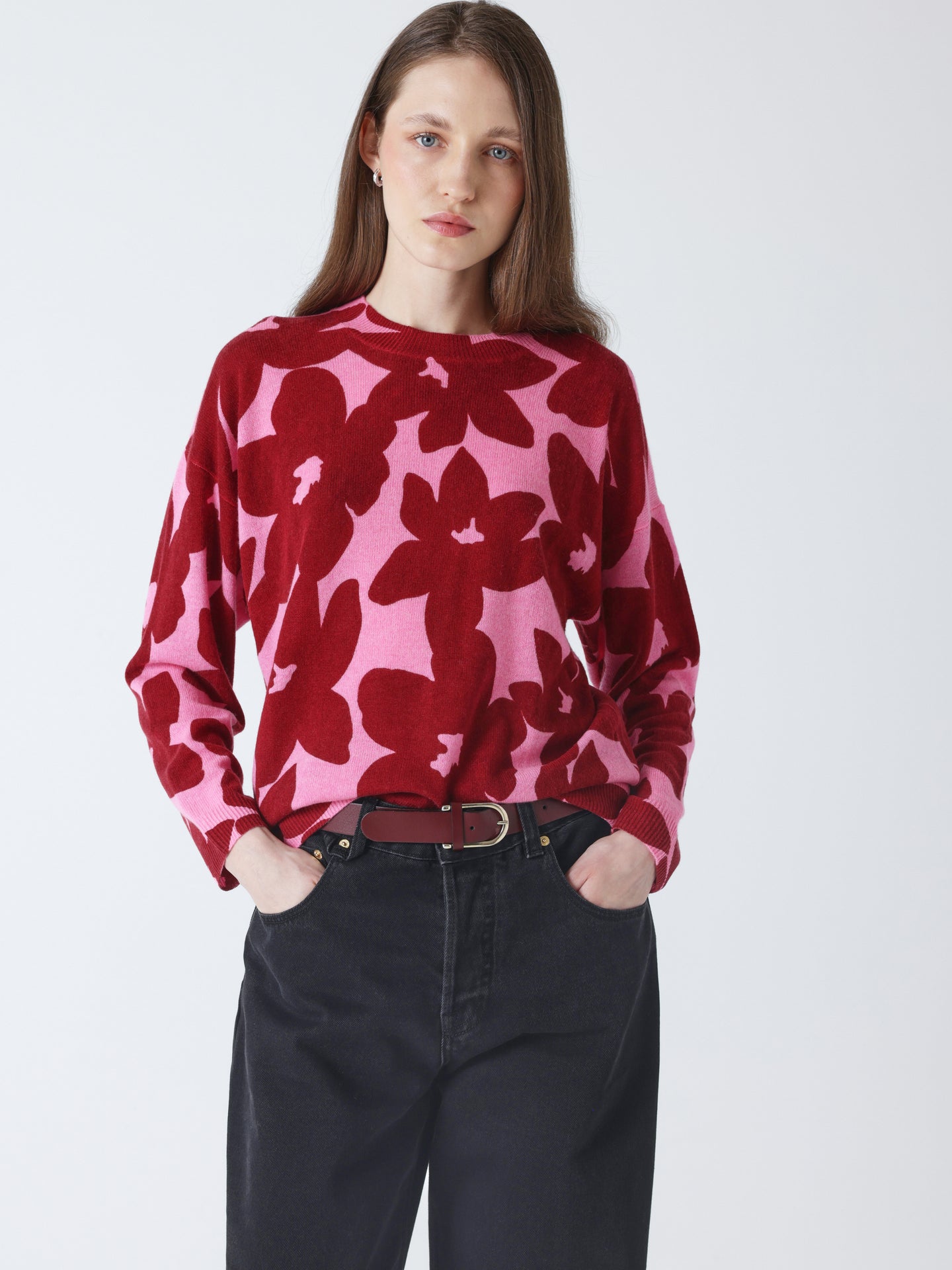 silvia - Rundhalspullover aus 100 % Kaschmir - cherry