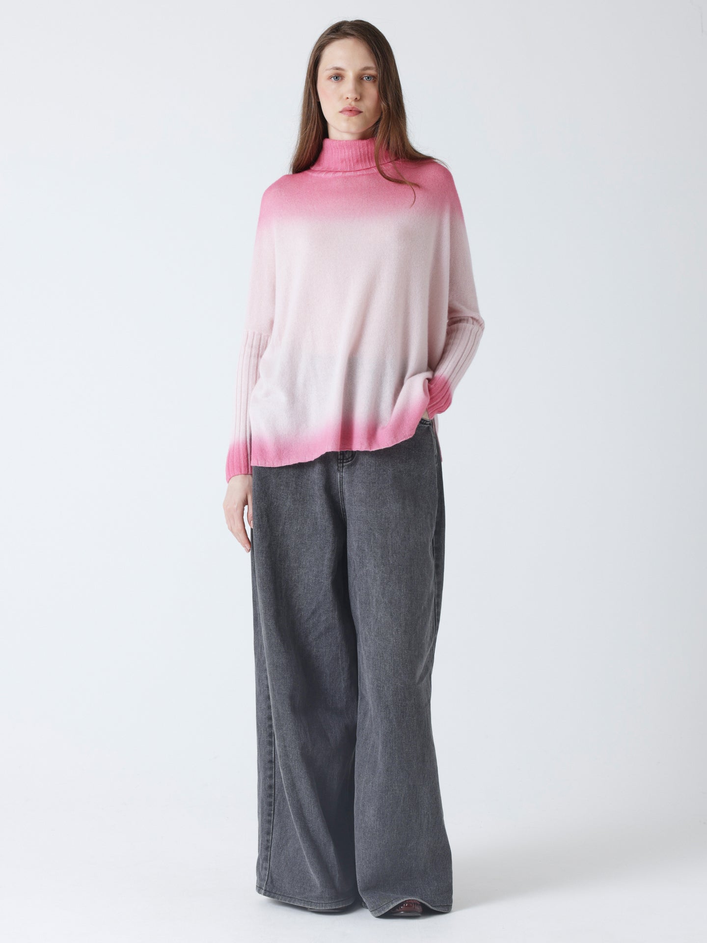 Clarissa - Rollkragenponcho aus Kaschmir - marshmallow