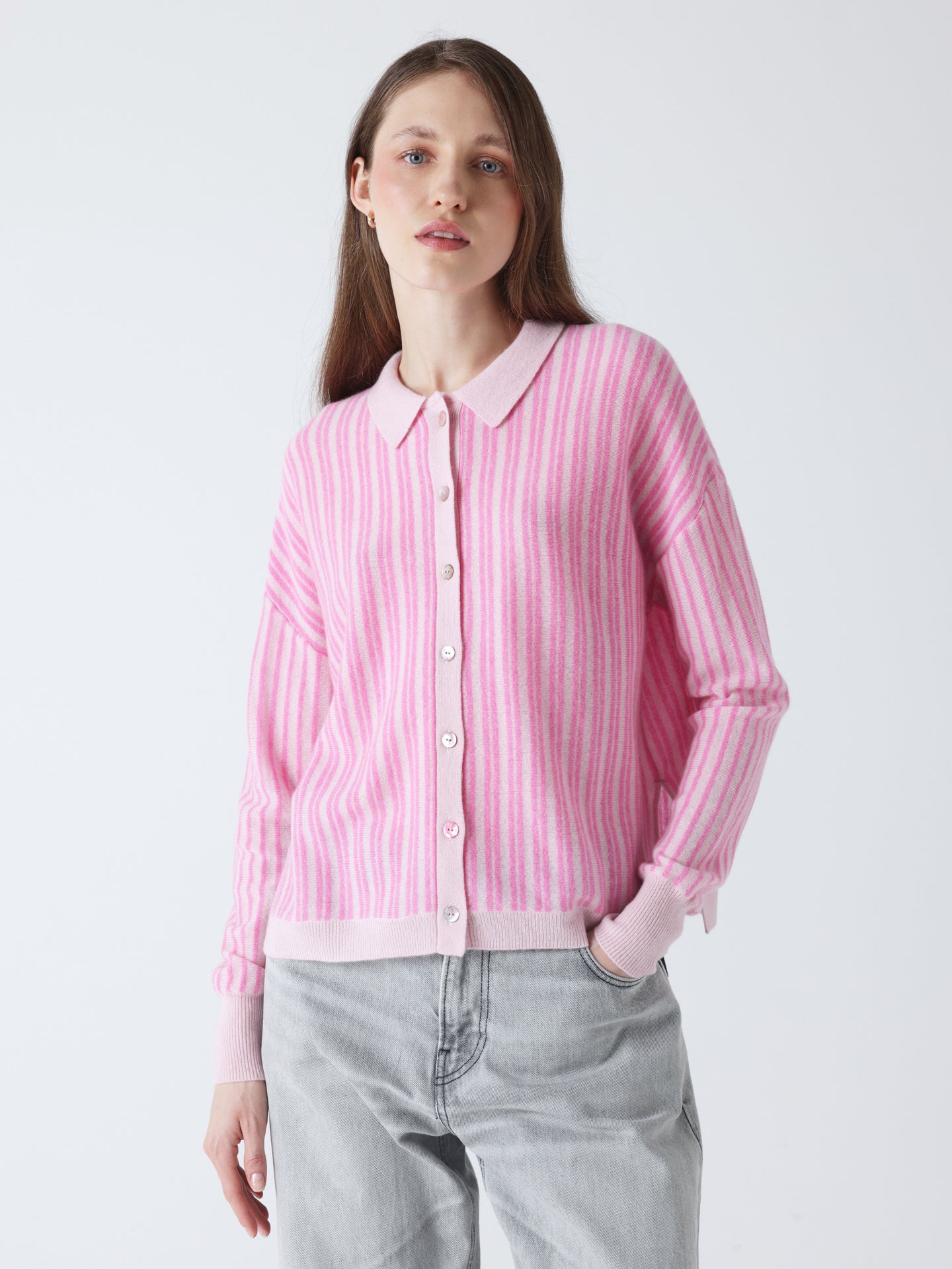 assia - Chemise cachemire col polo - marshmallow