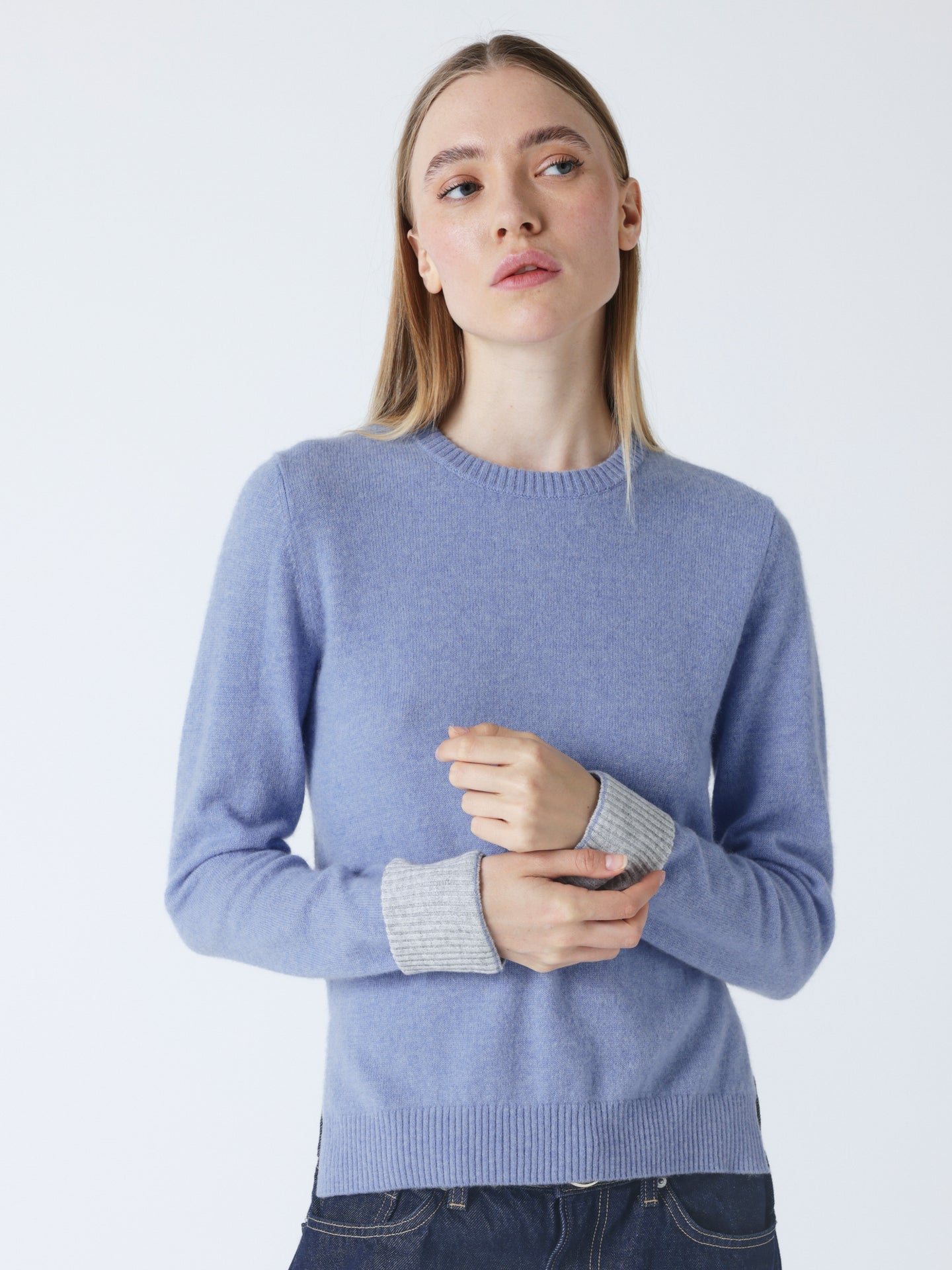 nadia - Pull col rond cachemire - chambray