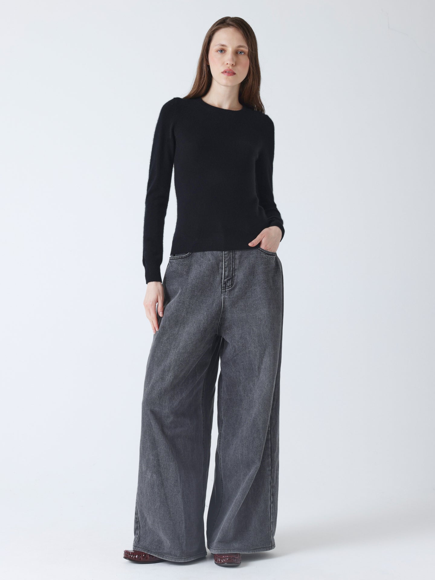 catelina - Pull col rond cachemire - black