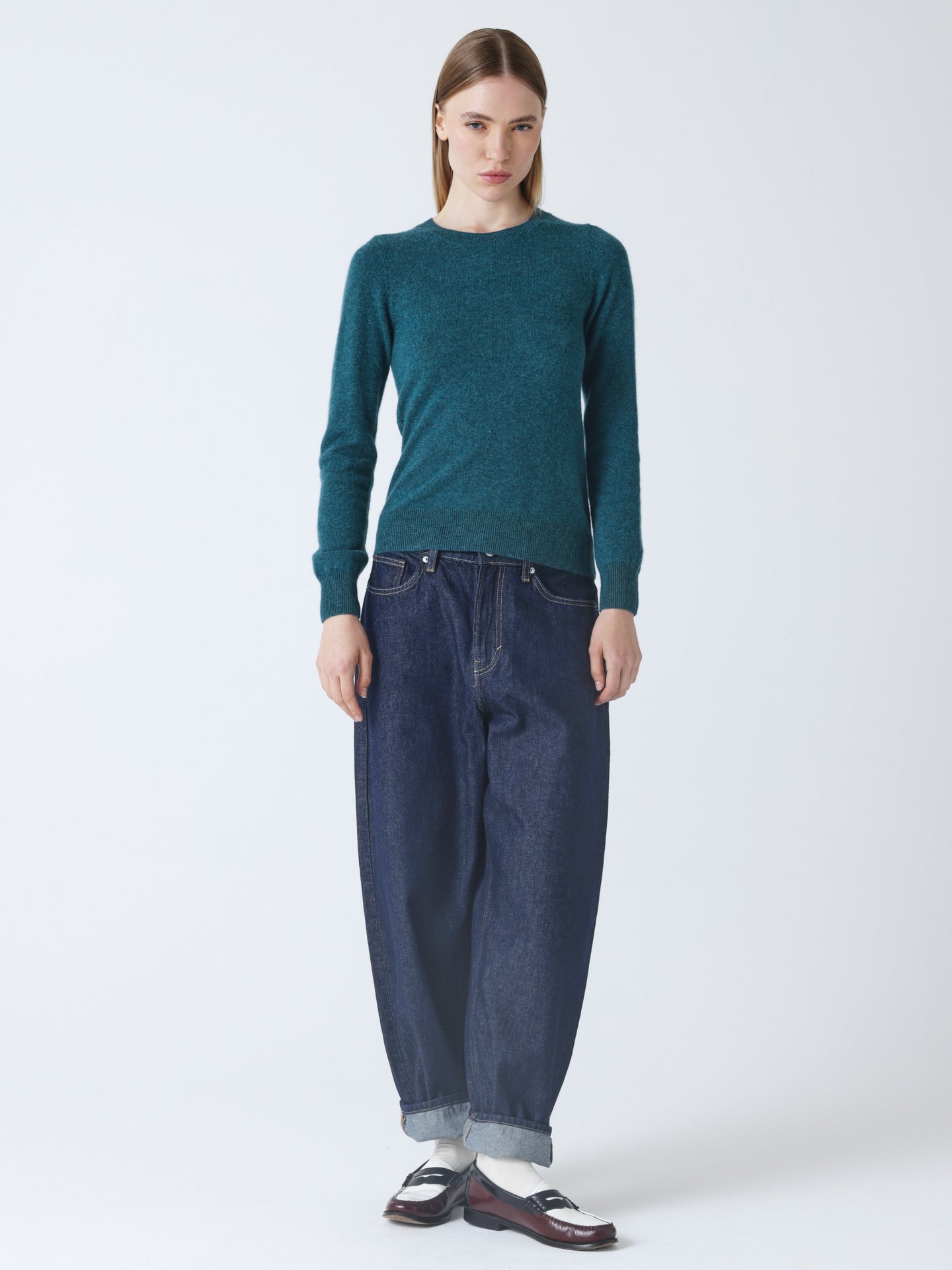 Catelina - Cashmere crew neck sweater - heathered teal