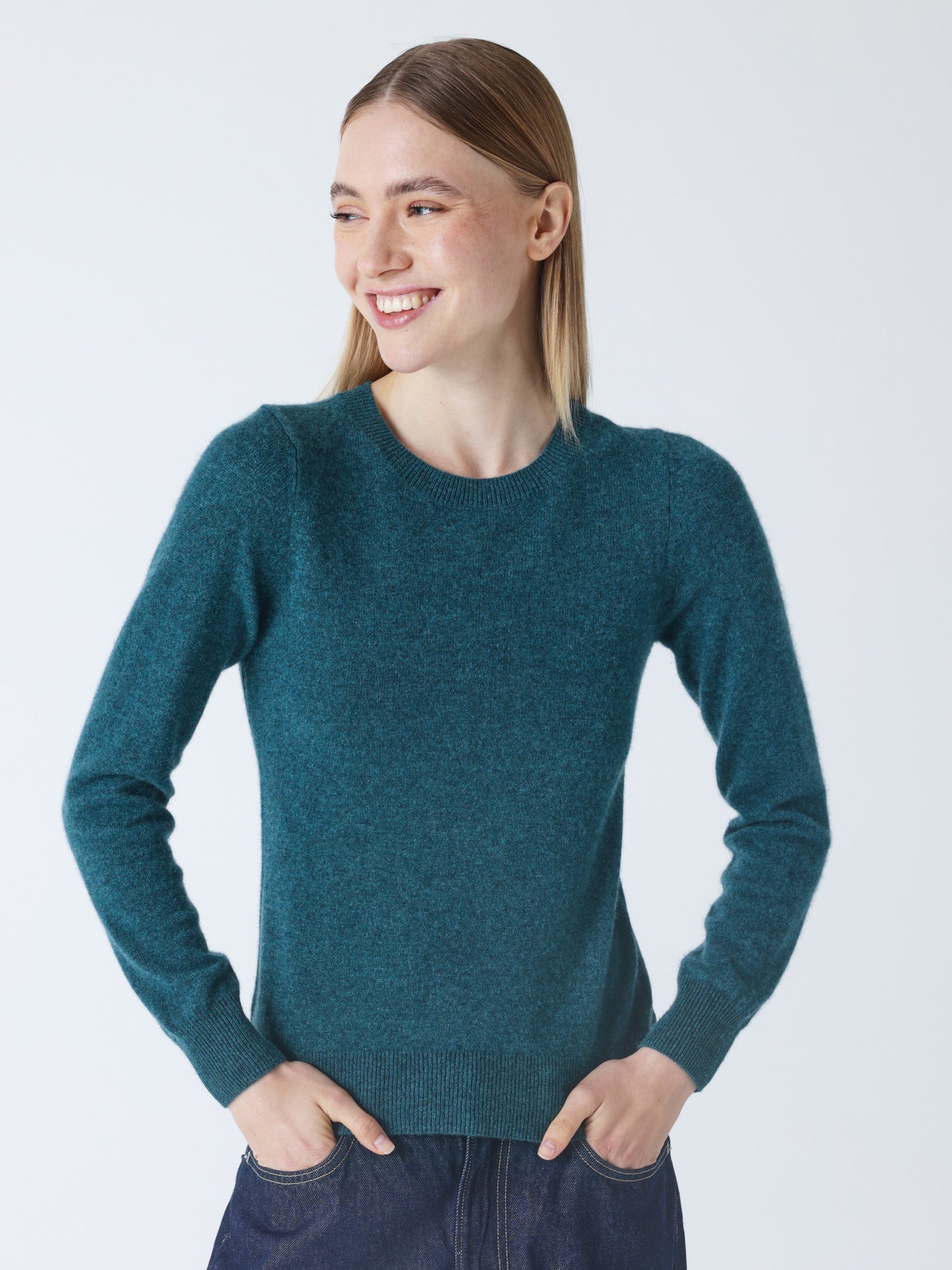 Catelina - Cashmere crew neck sweater - heathered teal
