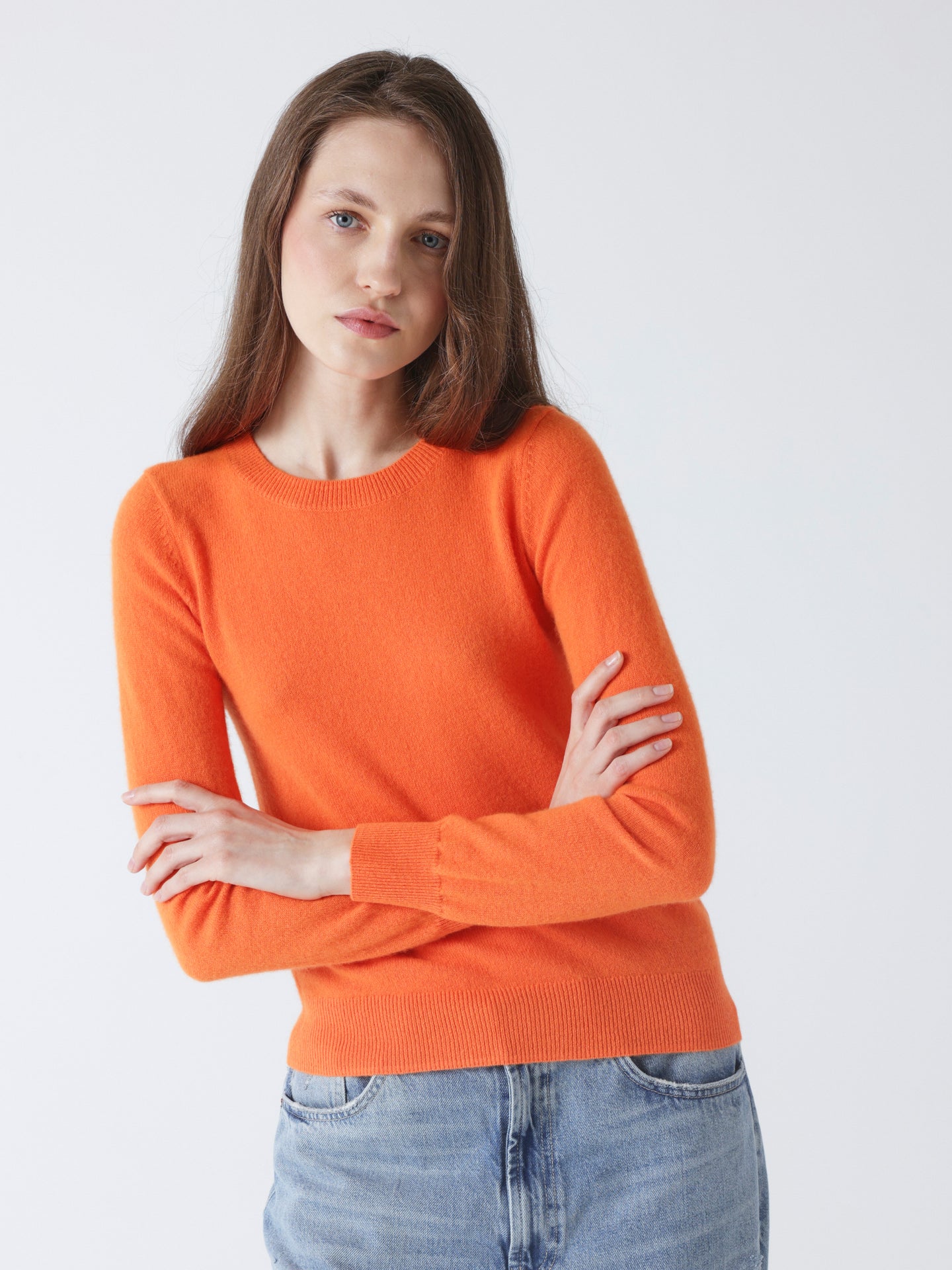 Catelina - Kaschmirpullover mit Rundhalsausschnitt - orange neon